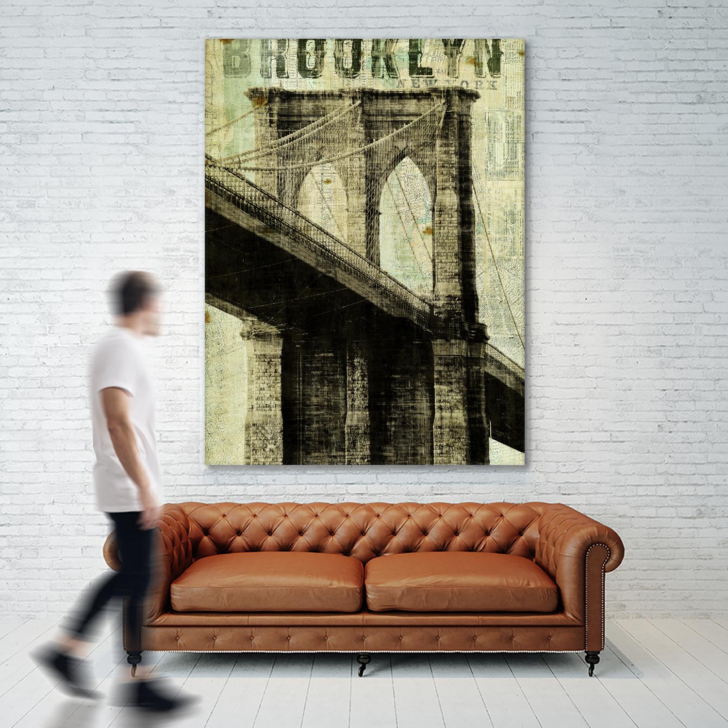 Vintage NY Brooklyn Bridge by Michael Mullan on GIANT ART - white architectural