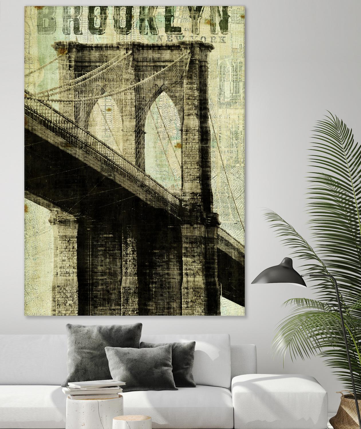 Vintage NY Brooklyn Bridge by Michael Mullan on GIANT ART - white architectural