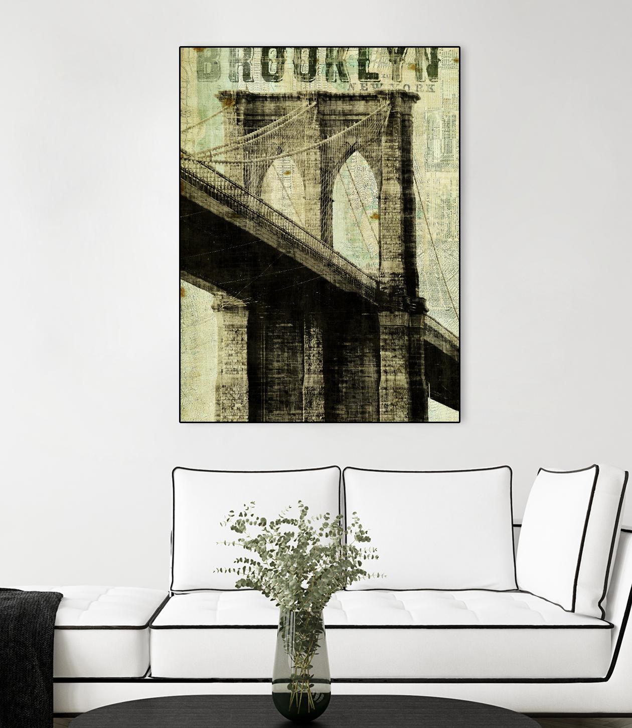 Vintage NY Brooklyn Bridge by Michael Mullan on GIANT ART - white architectural