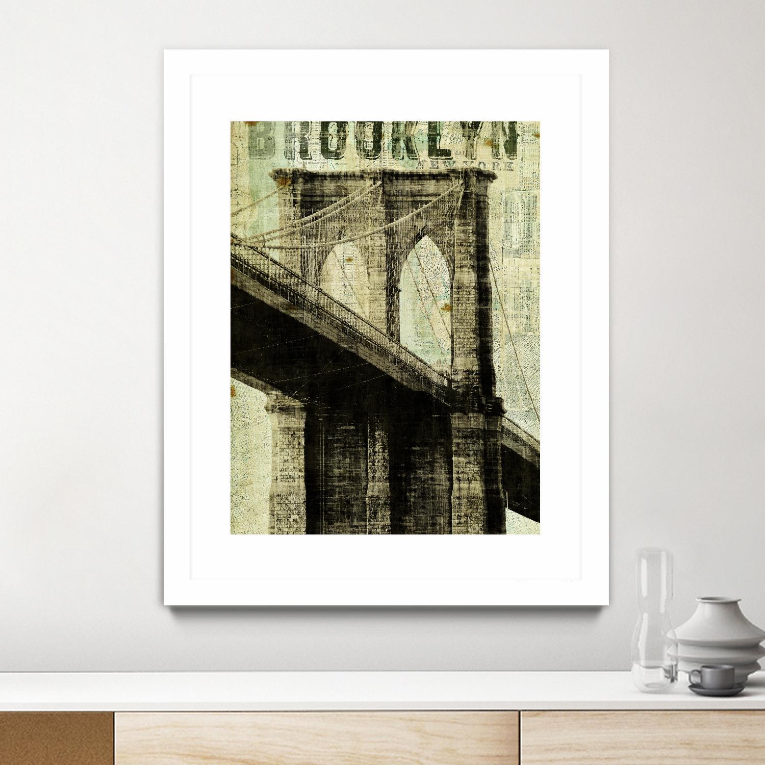 Vintage NY Brooklyn Bridge by Michael Mullan on GIANT ART - white architectural