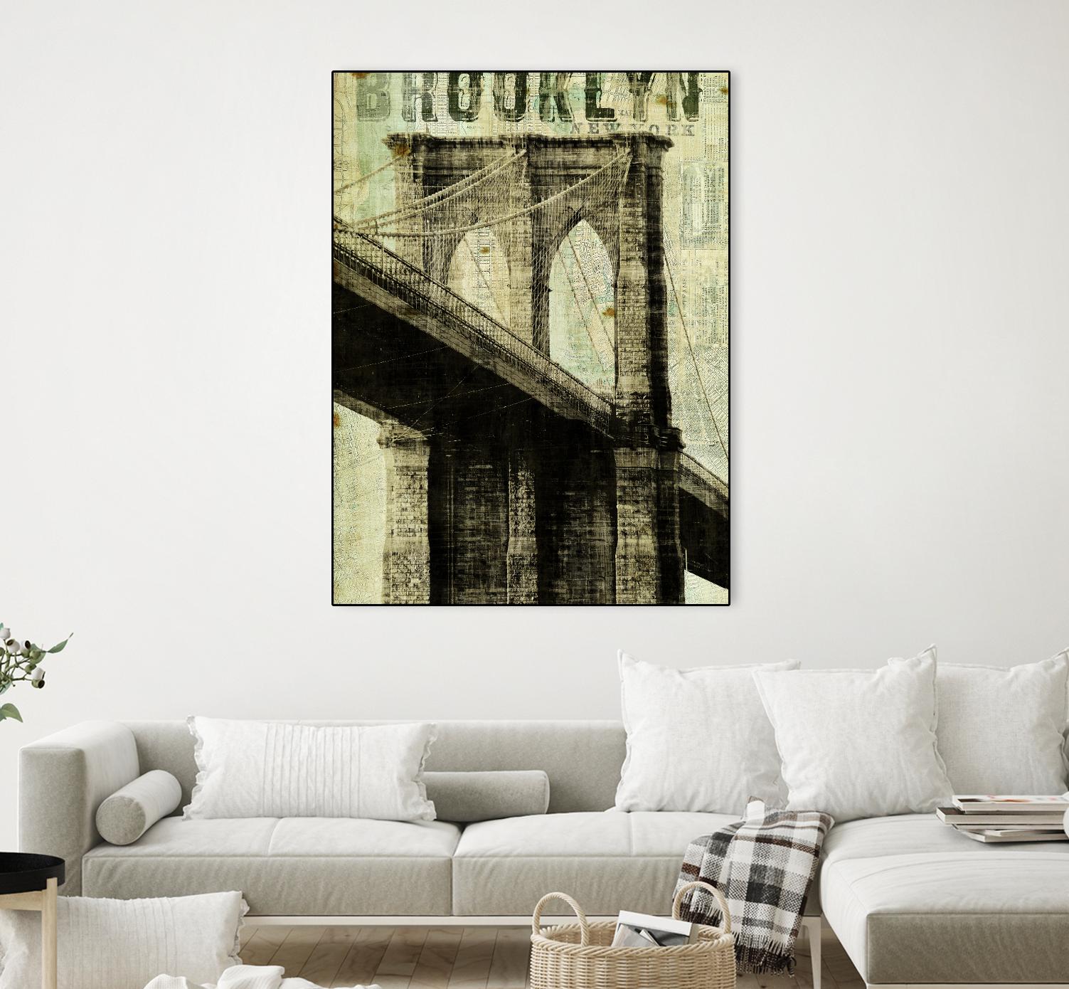 Vintage NY Brooklyn Bridge by Michael Mullan on GIANT ART - white architectural