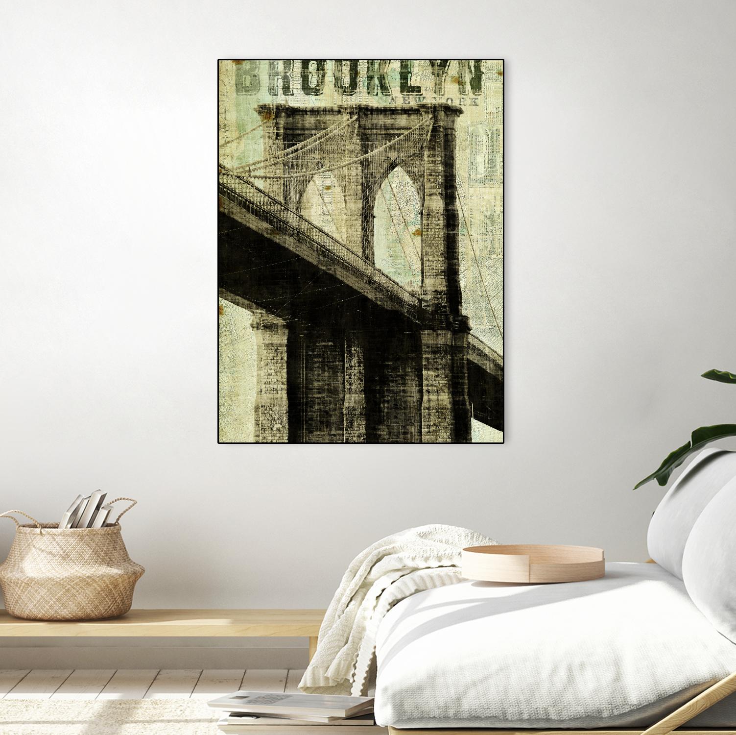 Vintage NY Brooklyn Bridge by Michael Mullan on GIANT ART - white architectural