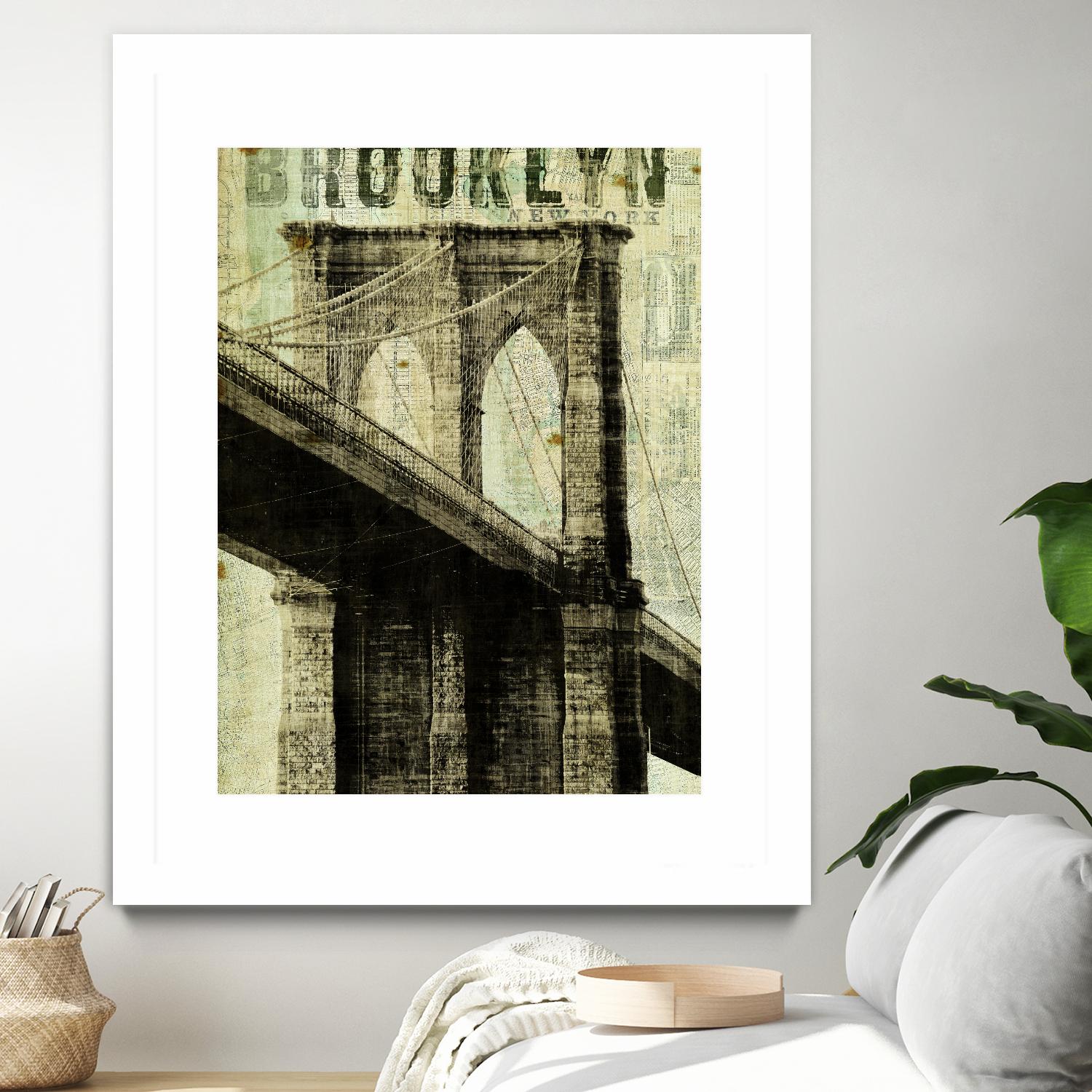 Vintage NY Brooklyn Bridge by Michael Mullan on GIANT ART - white architectural