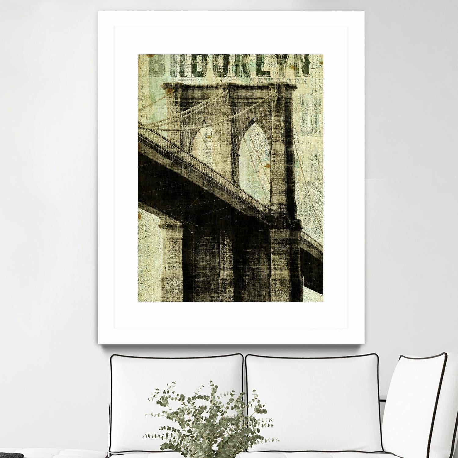 Vintage NY Brooklyn Bridge by Michael Mullan on GIANT ART - white architectural