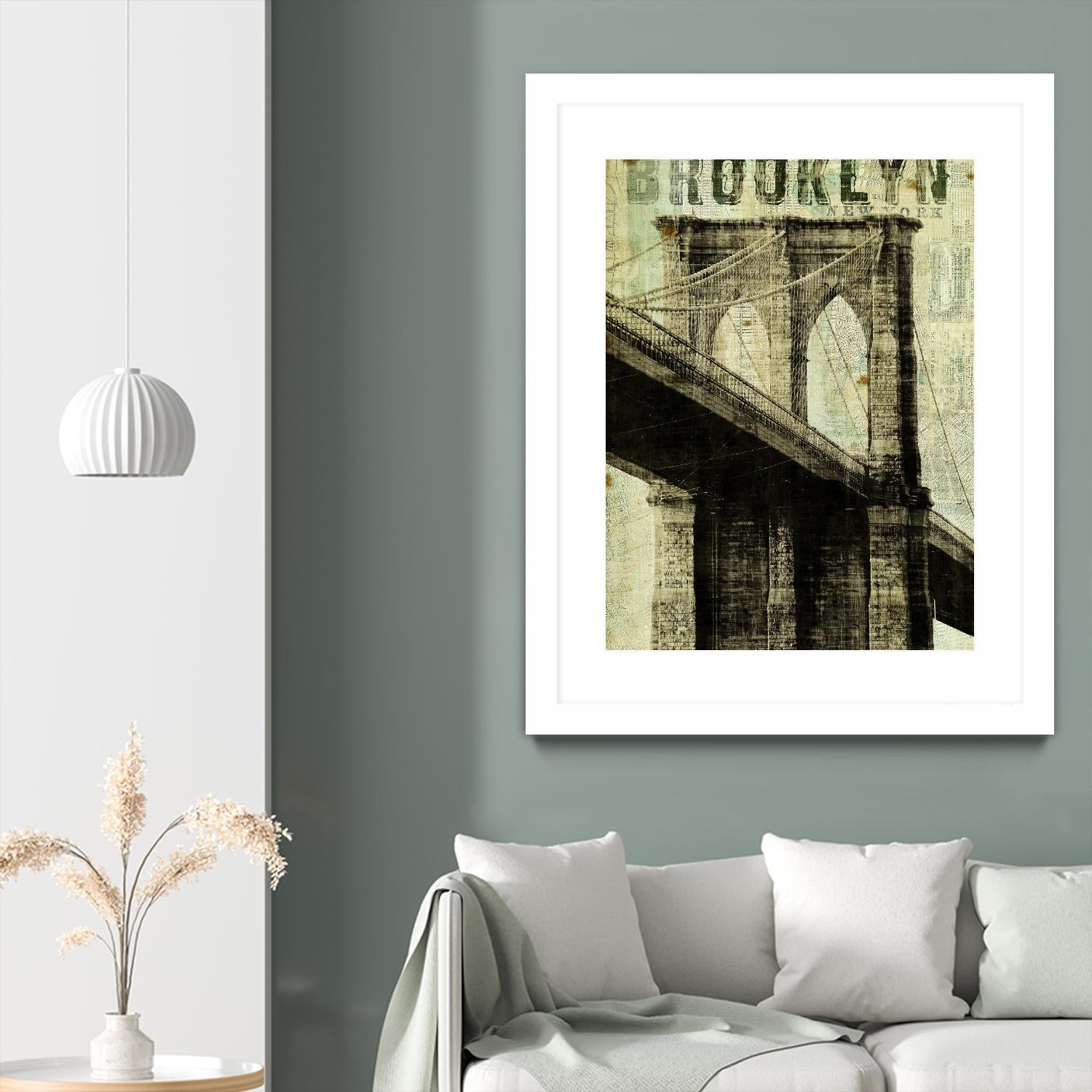 Vintage NY Brooklyn Bridge by Michael Mullan on GIANT ART - white architectural