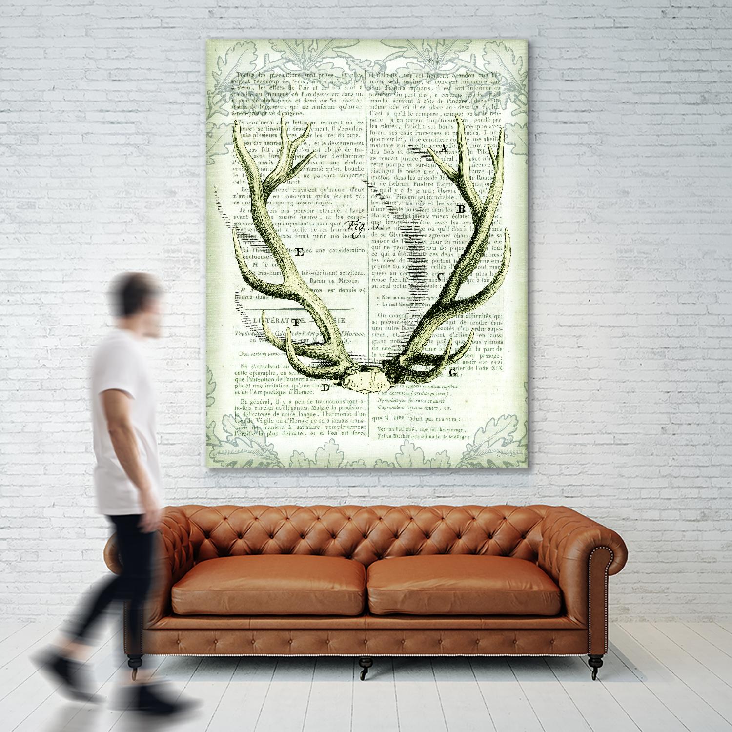 Regal Antlers on Newsprint I by Sue Schlabach on GIANT ART - brown country look