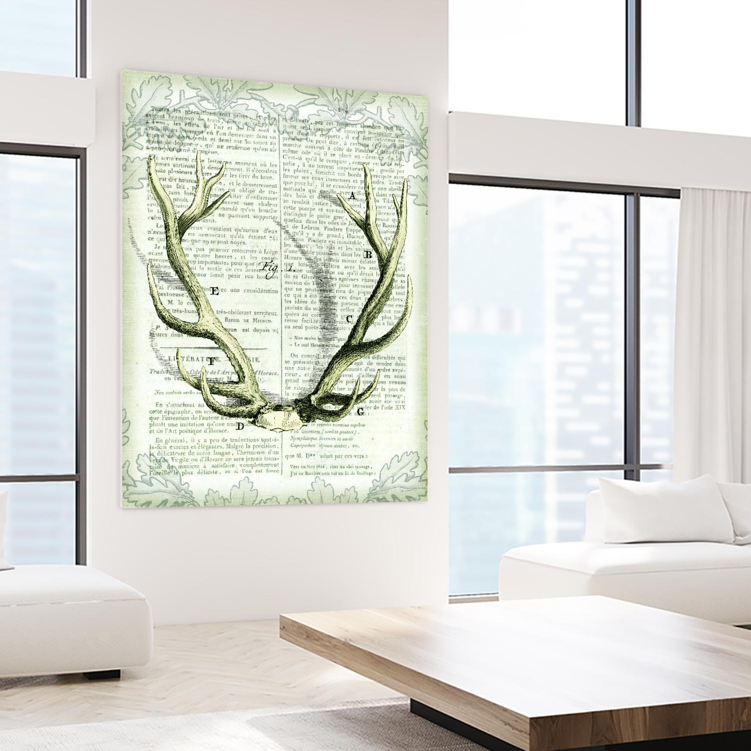 Regal Antlers on Newsprint I by Sue Schlabach on GIANT ART - brown country look