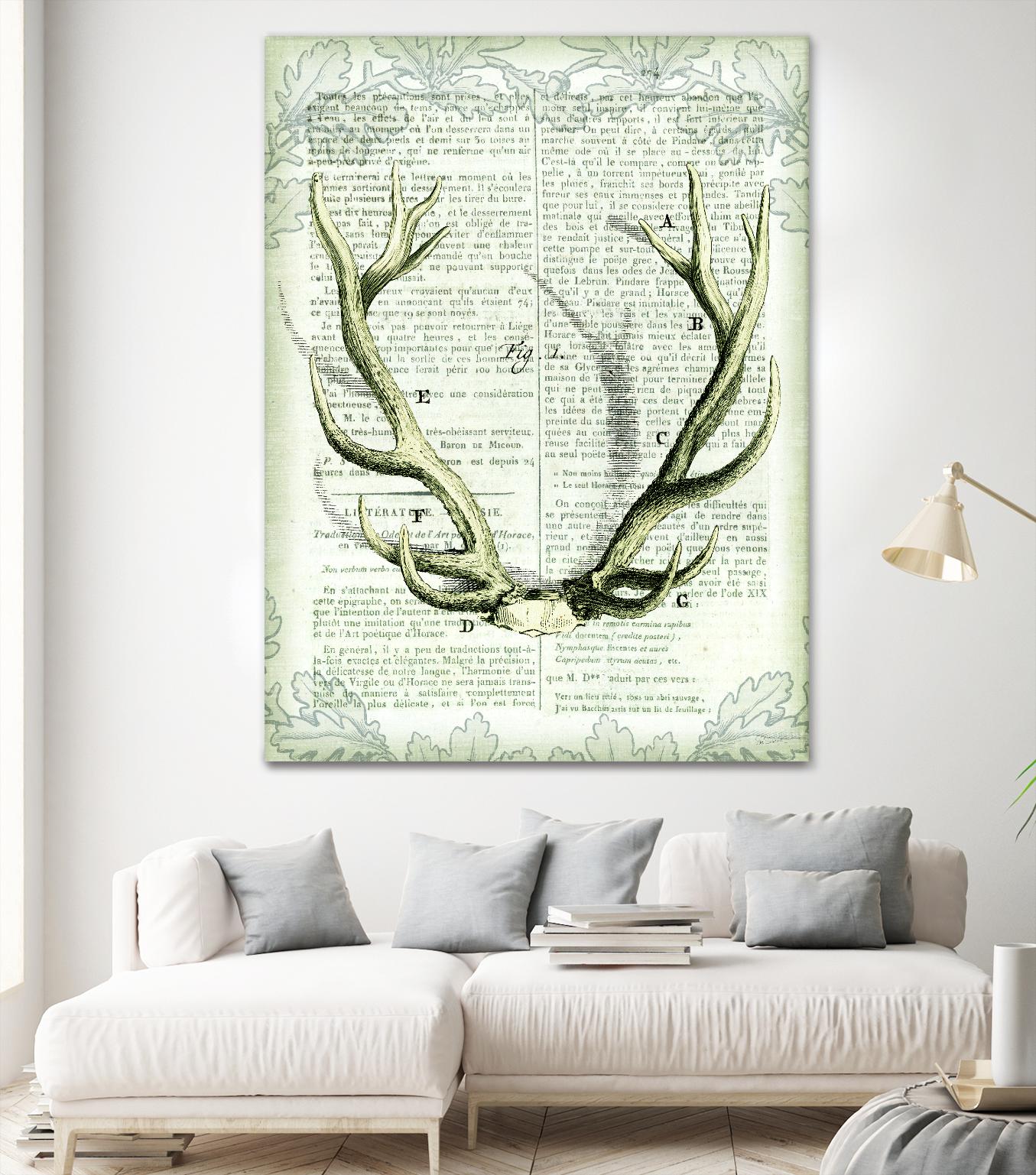 Regal Antlers on Newsprint I by Sue Schlabach on GIANT ART - brown country look