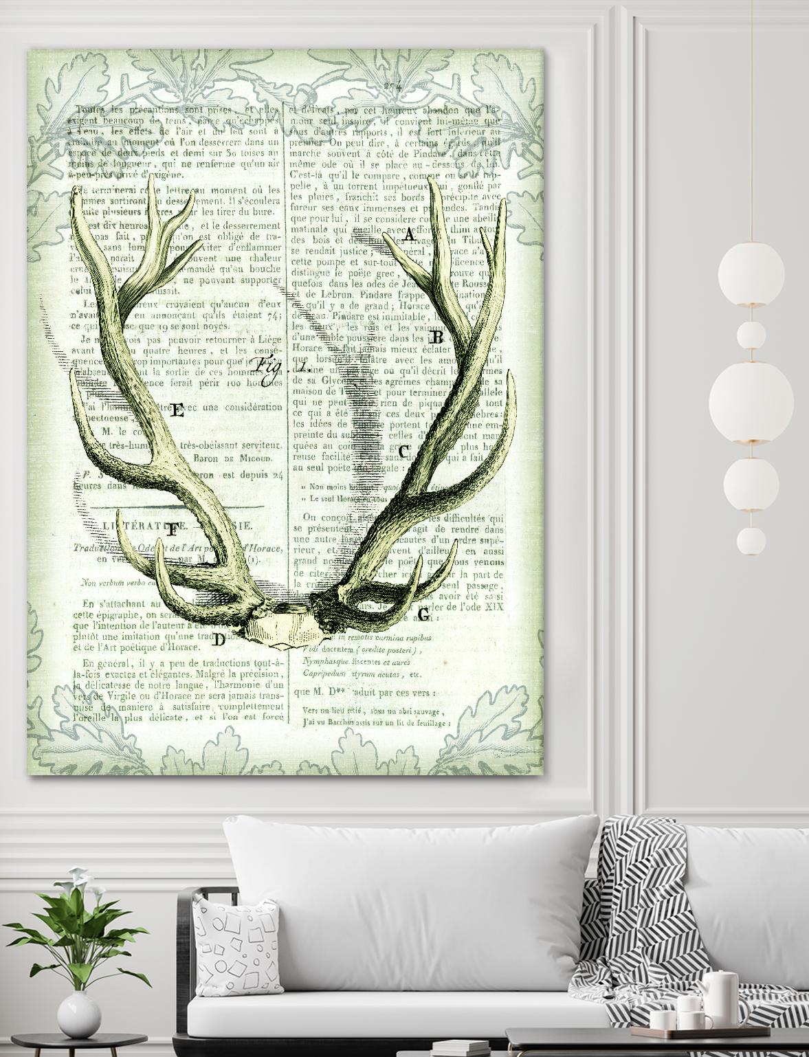 Regal Antlers on Newsprint I by Sue Schlabach on GIANT ART - brown country look