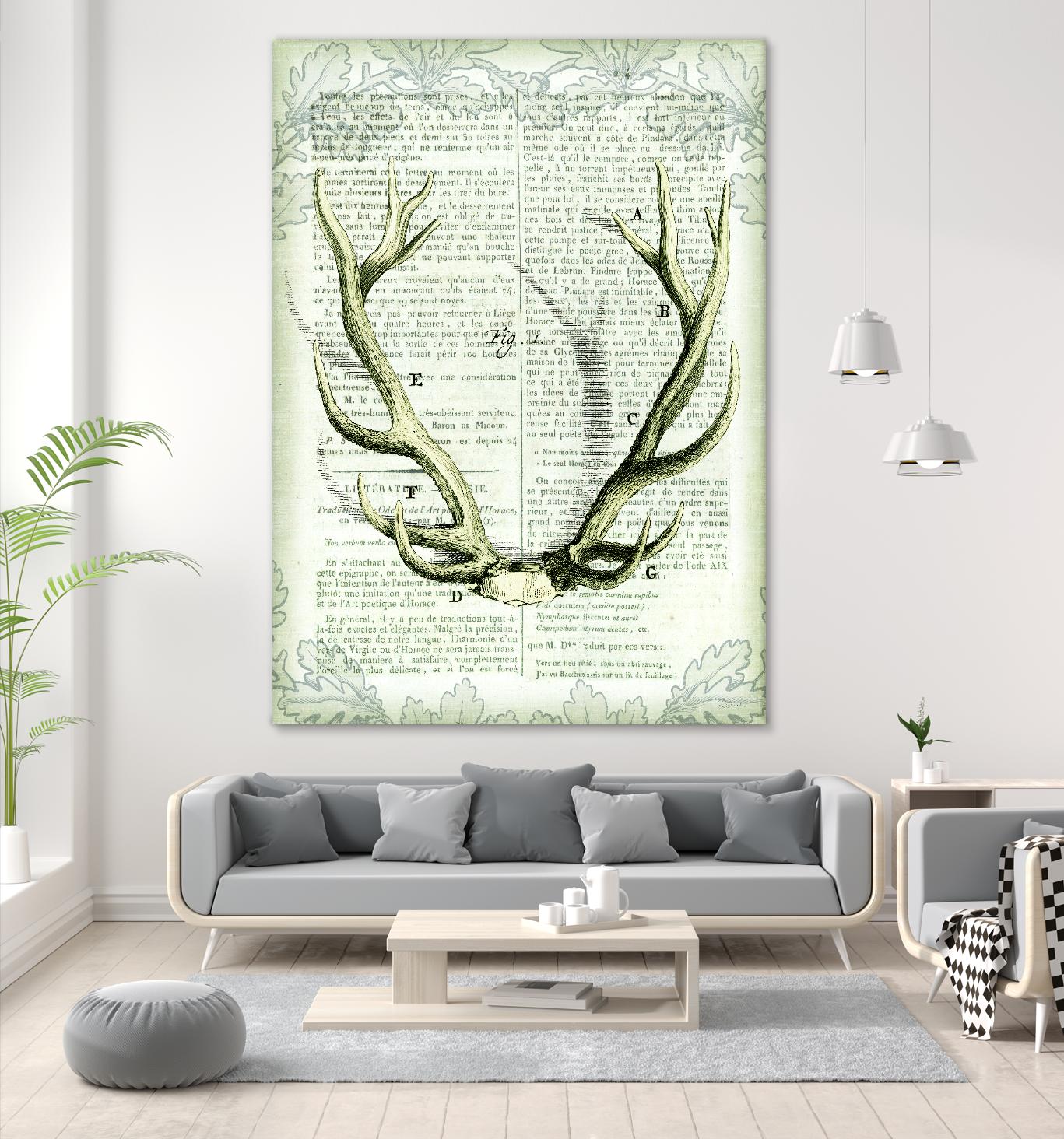 Regal Antlers on Newsprint I by Sue Schlabach on GIANT ART - brown country look
