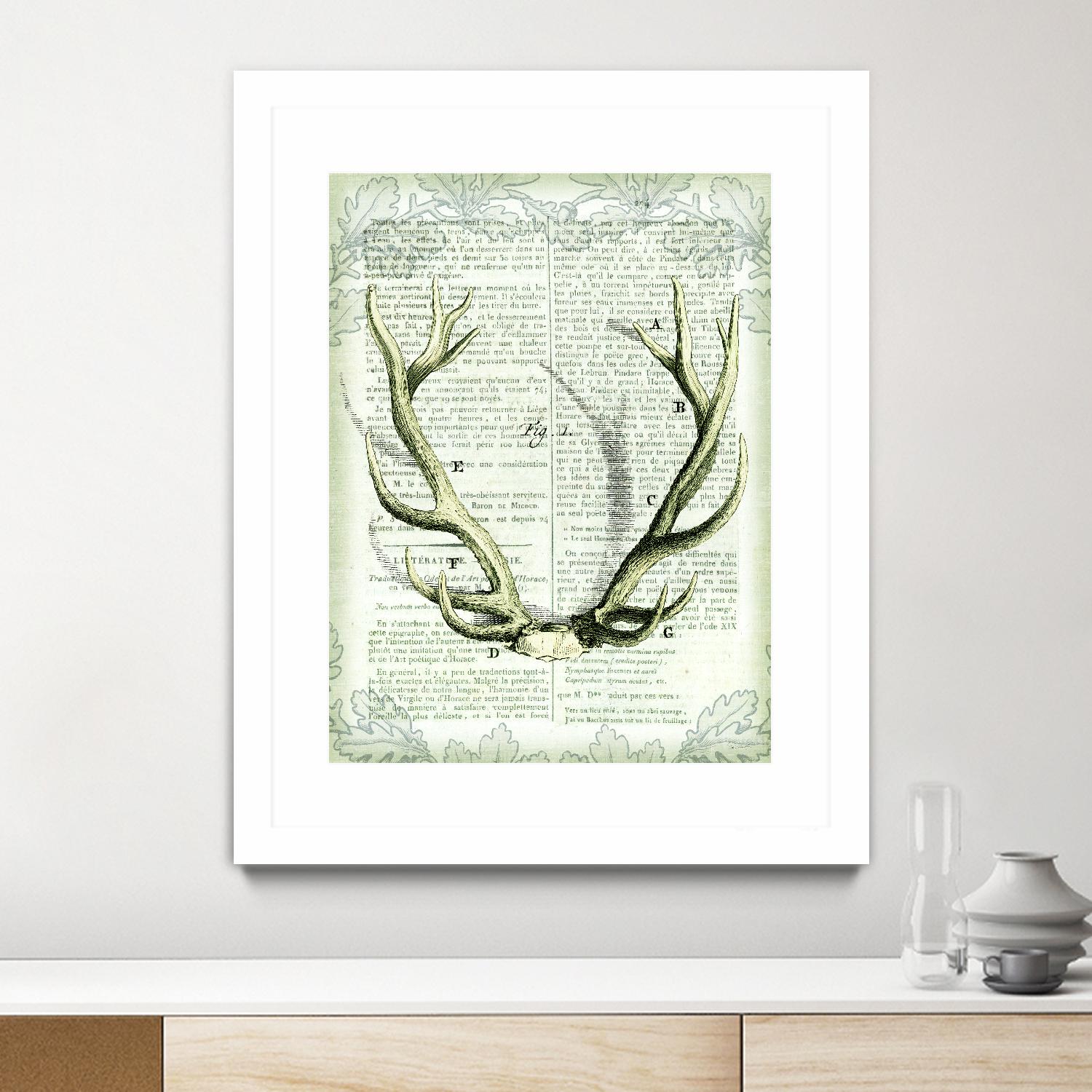 Regal Antlers on Newsprint I by Sue Schlabach on GIANT ART - brown country look