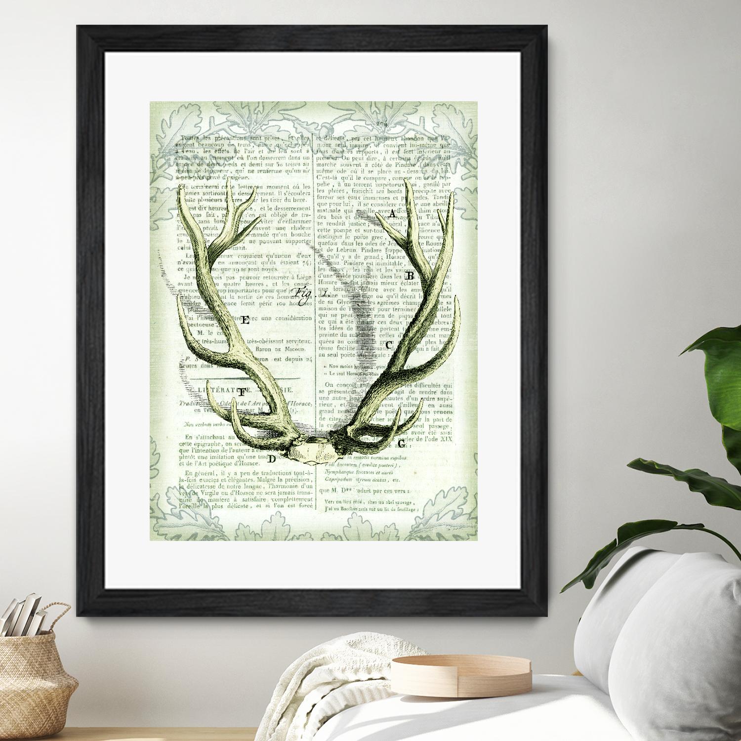 Regal Antlers on Newsprint I by Sue Schlabach on GIANT ART - brown country look