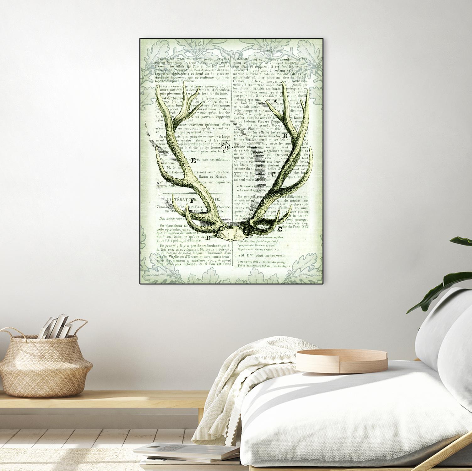 Regal Antlers on Newsprint I by Sue Schlabach on GIANT ART - brown country look