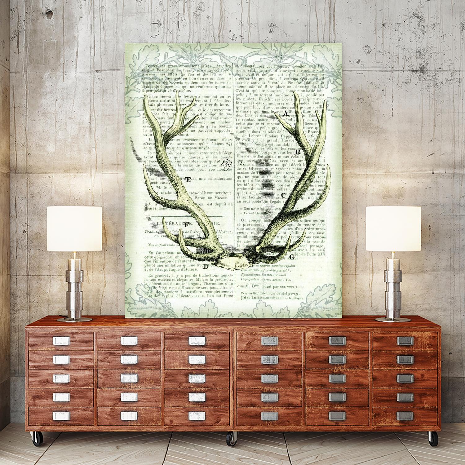 Regal Antlers on Newsprint I by Sue Schlabach on GIANT ART - brown country look