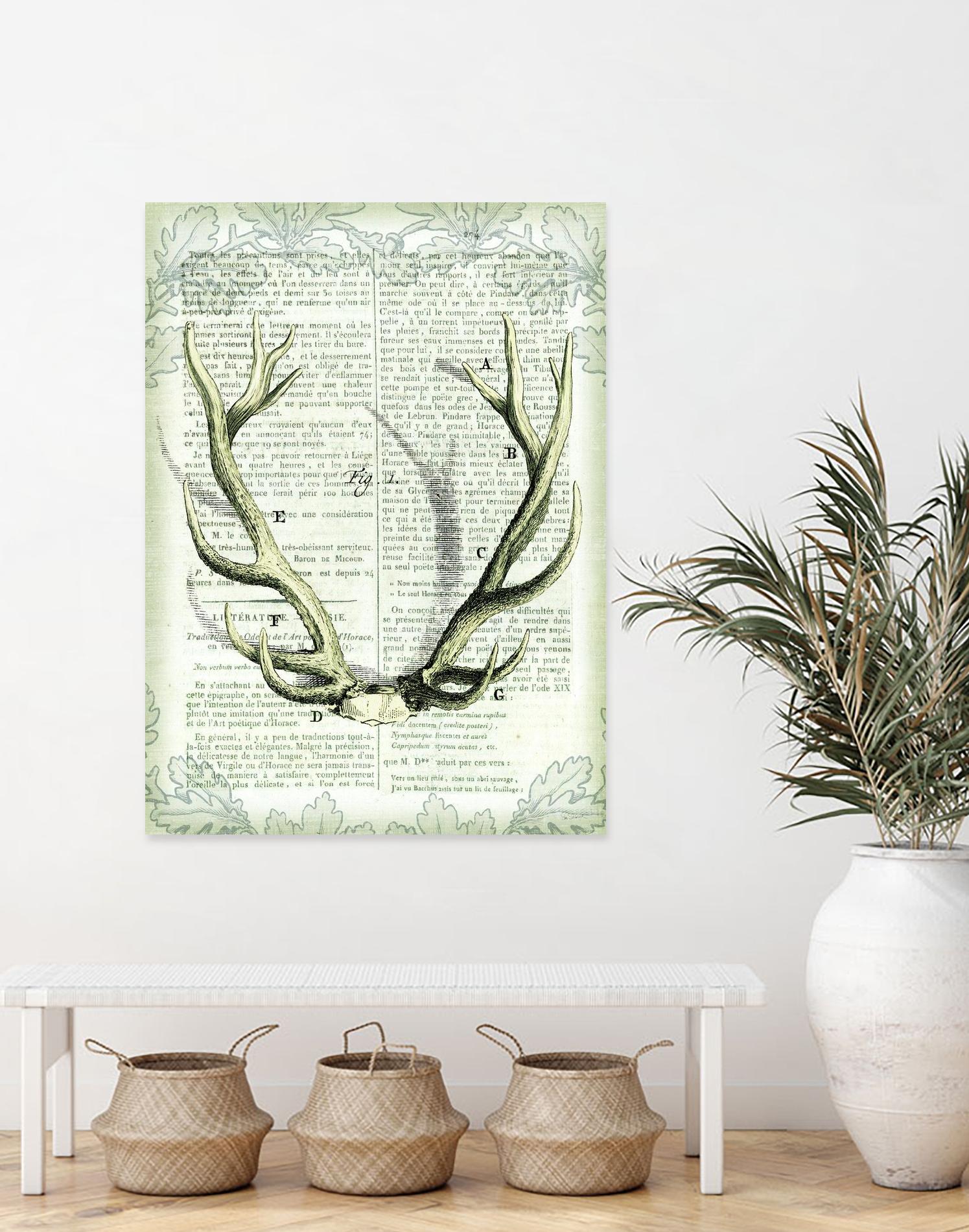 Regal Antlers on Newsprint I by Sue Schlabach on GIANT ART - brown country look