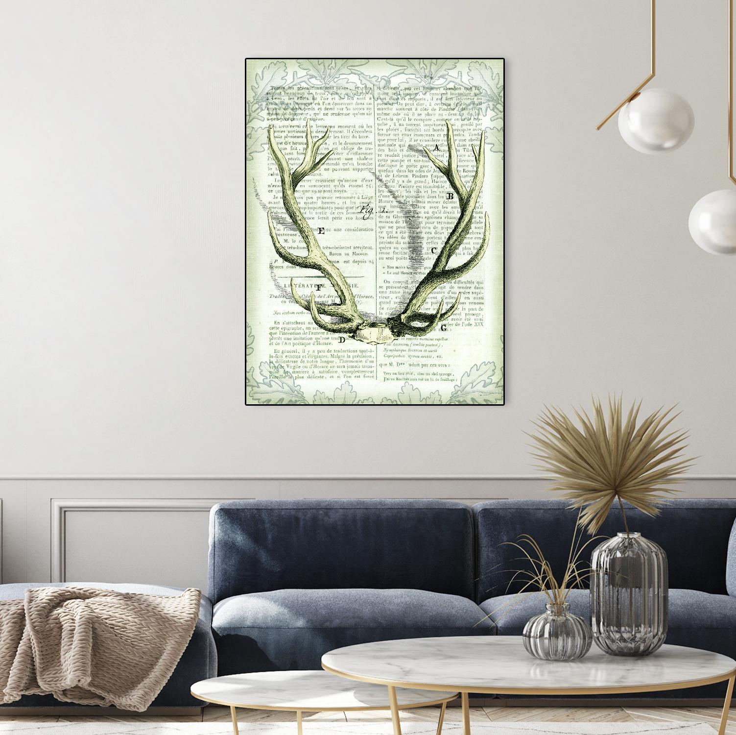 Regal Antlers on Newsprint I by Sue Schlabach on GIANT ART - brown country look