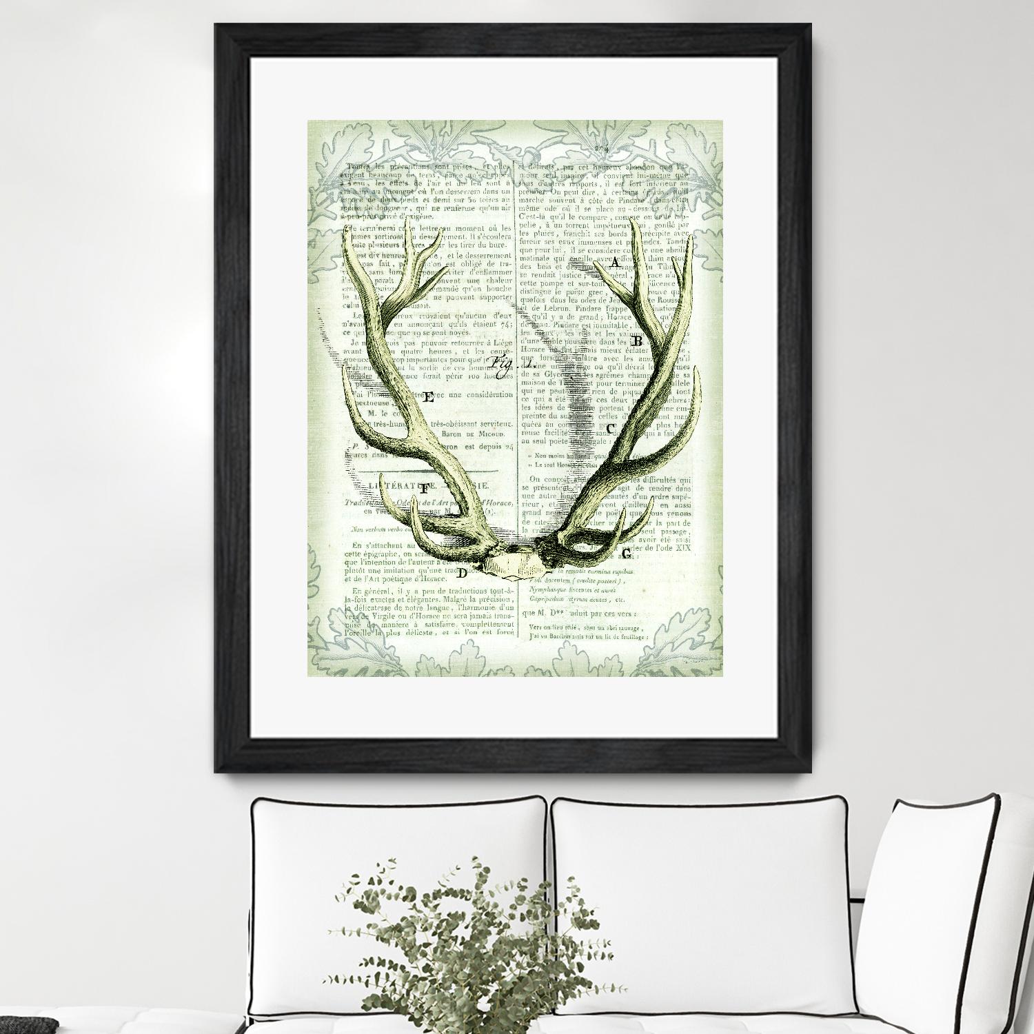 Regal Antlers on Newsprint I by Sue Schlabach on GIANT ART - brown country look