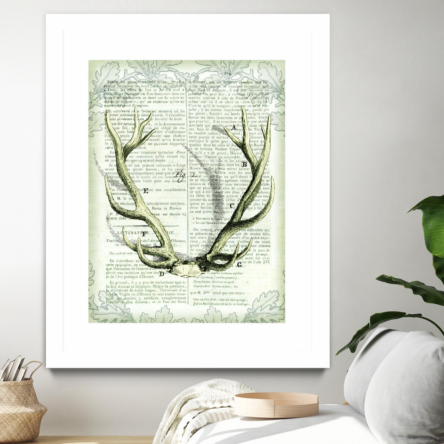 Regal Antlers on Newsprint I by Sue Schlabach on GIANT ART - brown country look