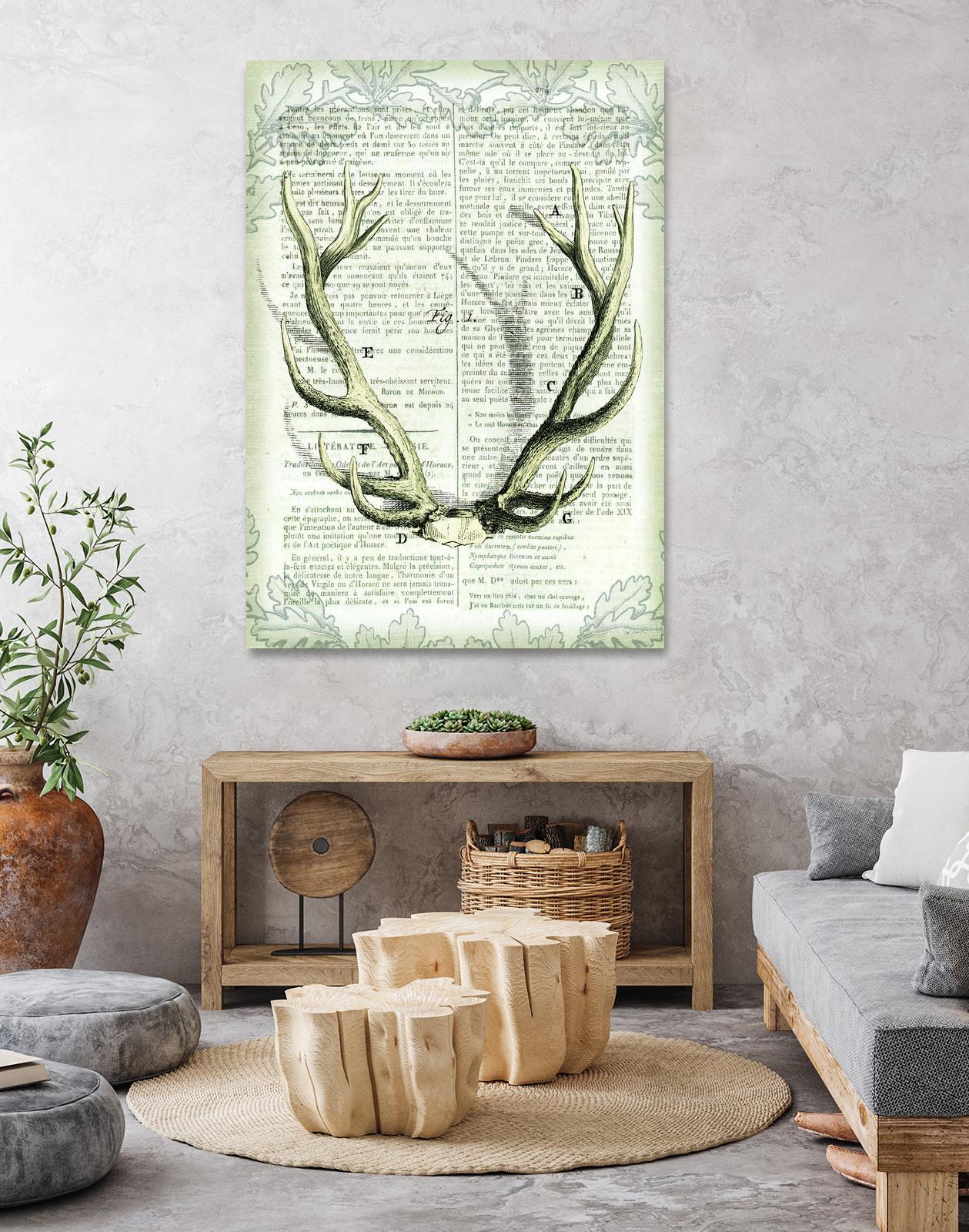 Regal Antlers on Newsprint I by Sue Schlabach on GIANT ART - brown country look