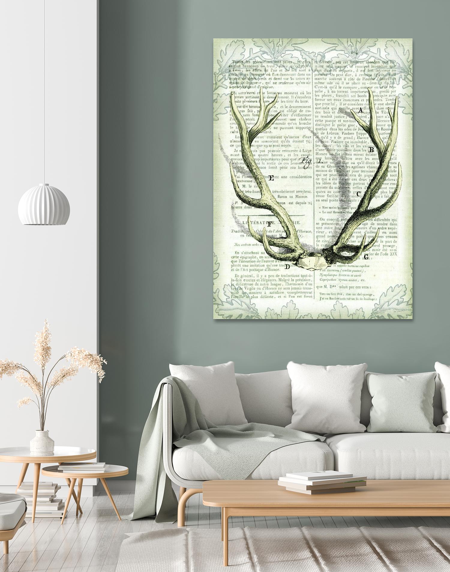 Regal Antlers on Newsprint I by Sue Schlabach on GIANT ART - brown country look