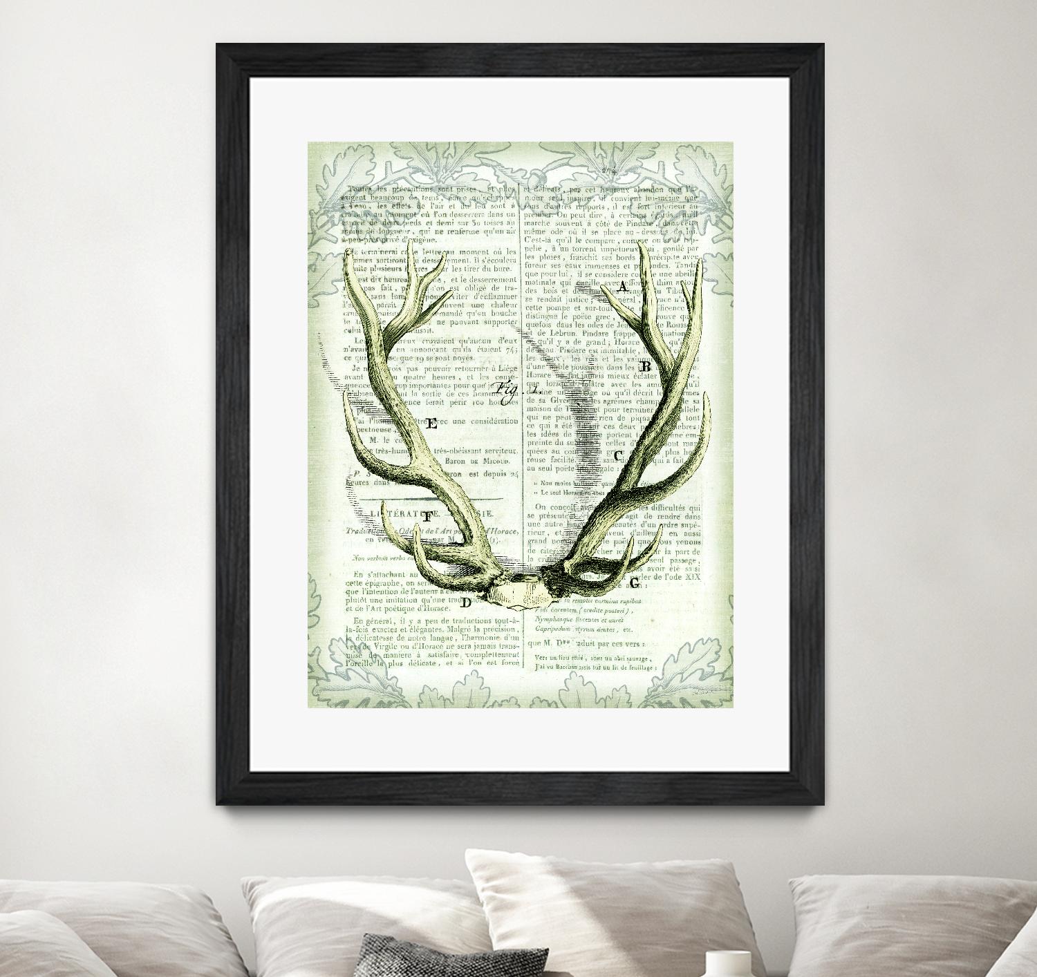 Regal Antlers on Newsprint I by Sue Schlabach on GIANT ART - brown country look
