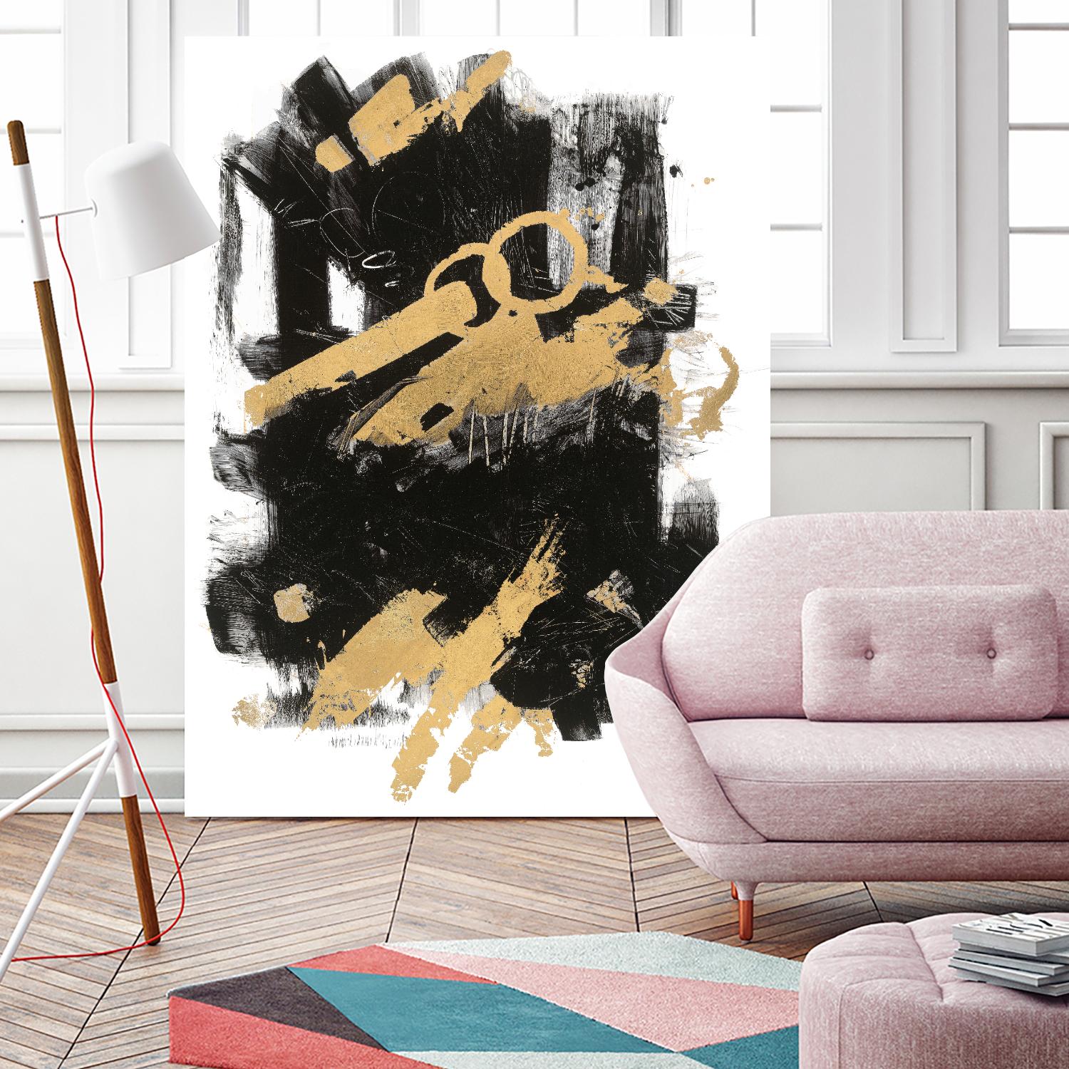 Gold Black Abstract Panel I by Mike Schick on GIANT ART - black abstract