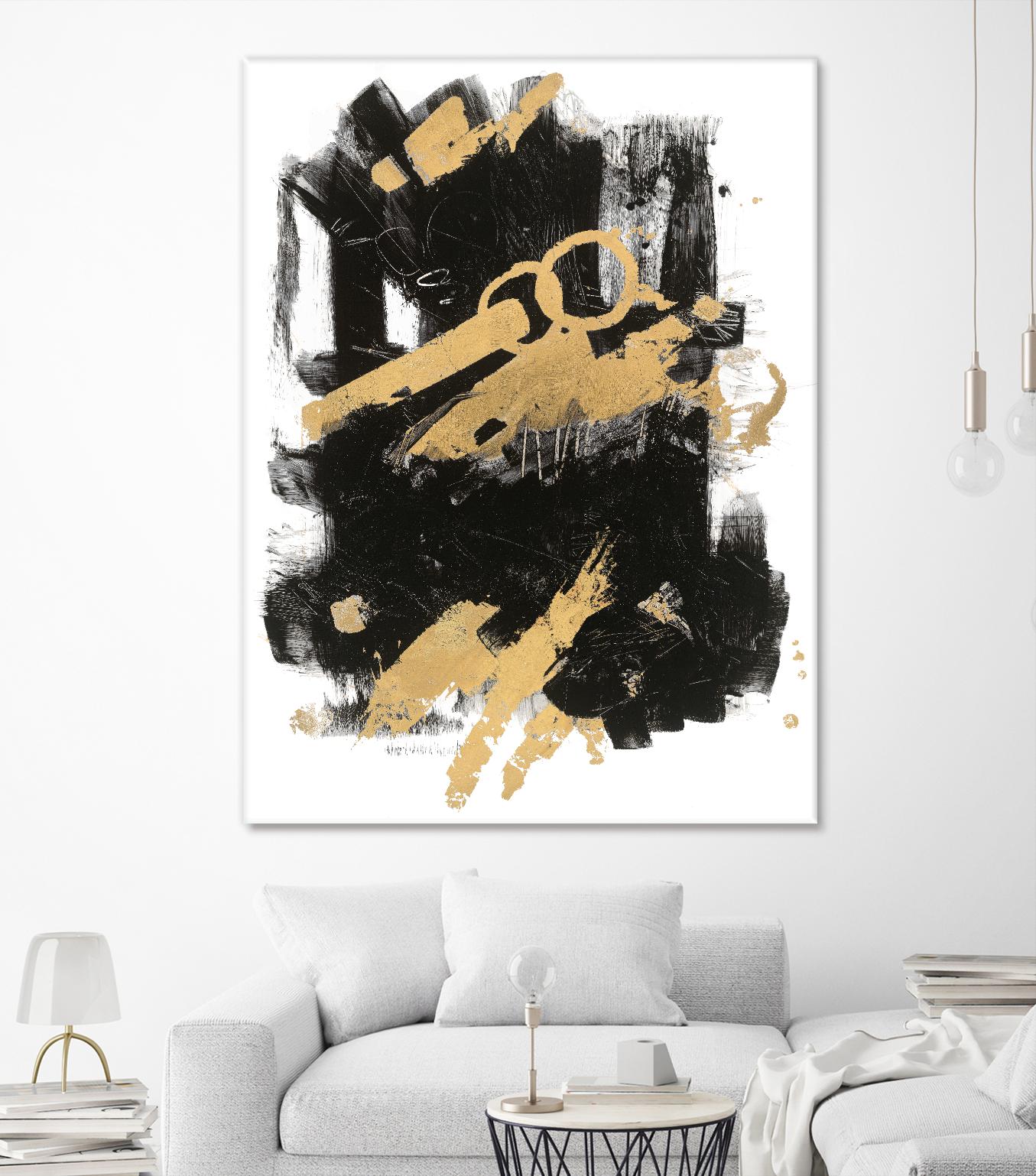 Gold Black Abstract Panel I by Mike Schick on GIANT ART - black abstract