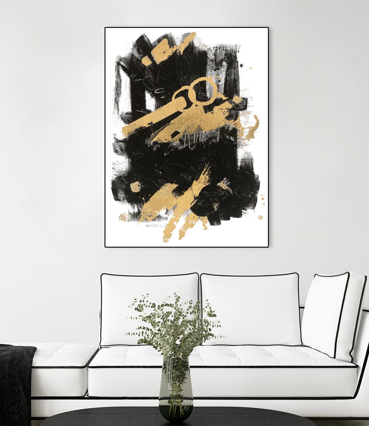 Gold Black Abstract Panel I by Mike Schick on GIANT ART - black abstract