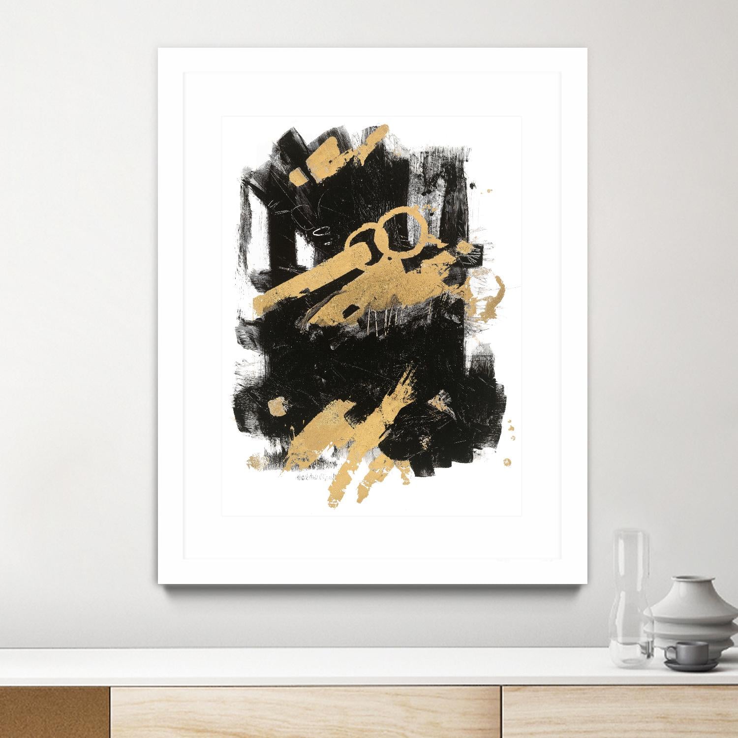 Gold Black Abstract Panel I by Mike Schick on GIANT ART - black abstract