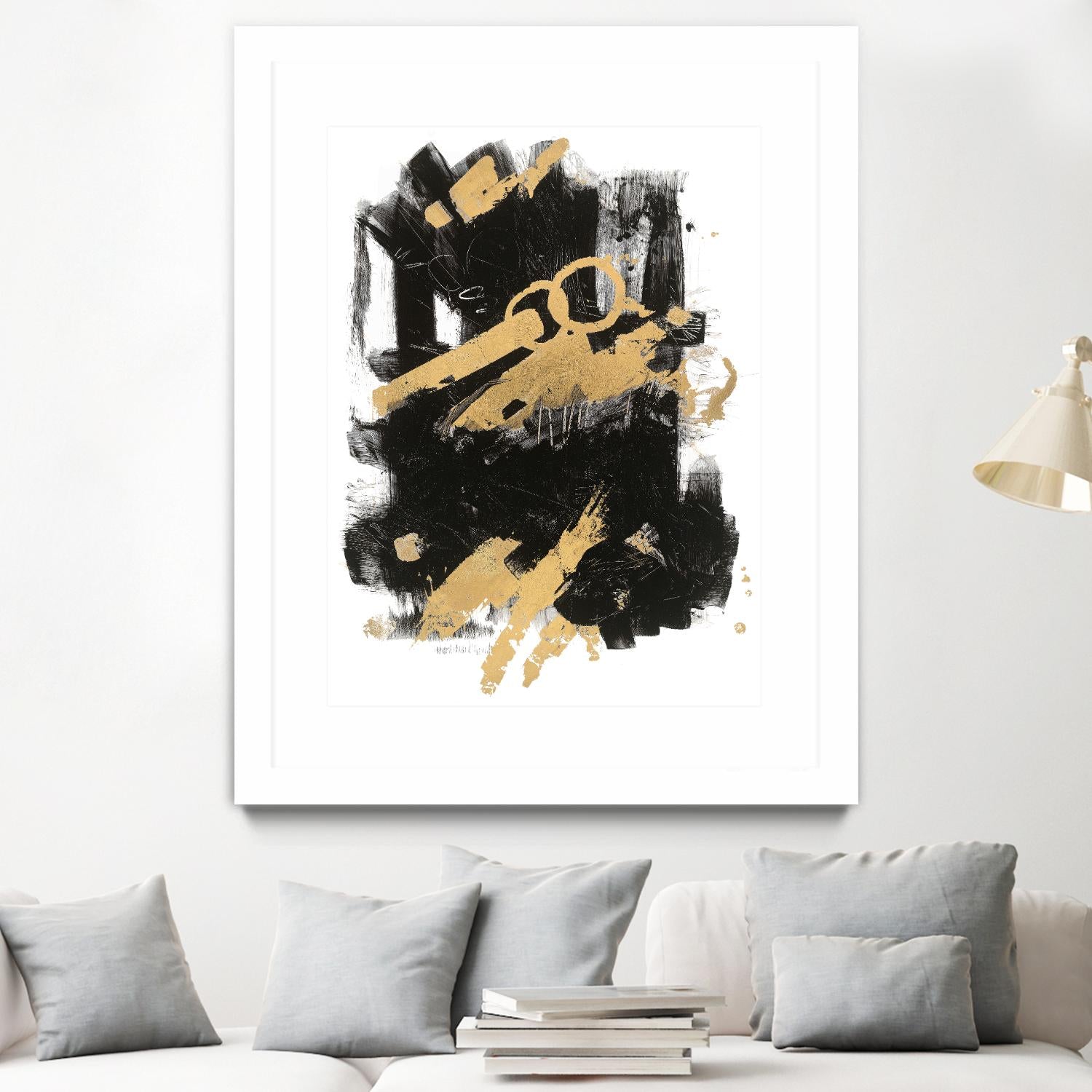 Gold Black Abstract Panel I by Mike Schick on GIANT ART - black abstract