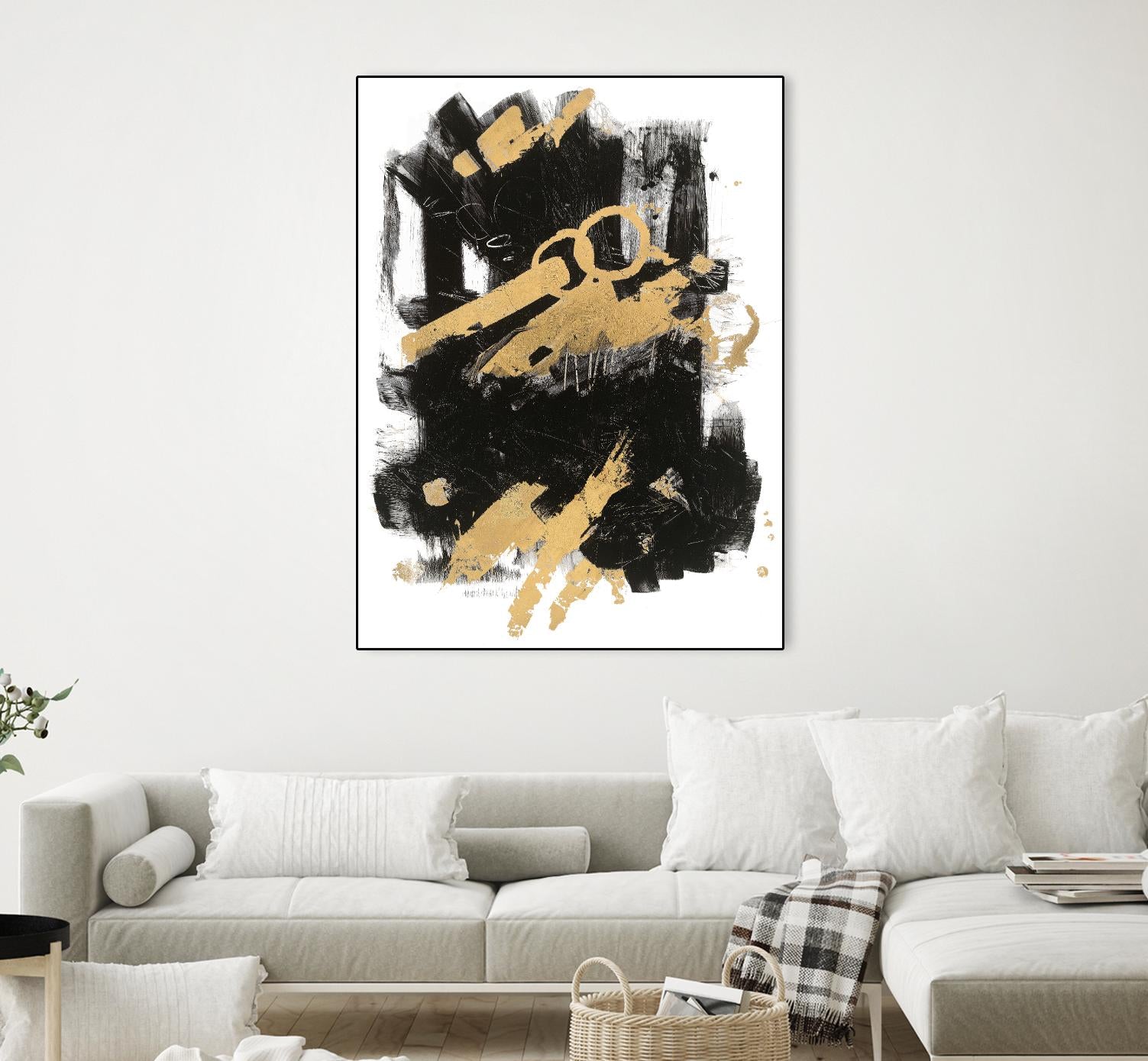 Gold Black Abstract Panel I by Mike Schick on GIANT ART - black abstract