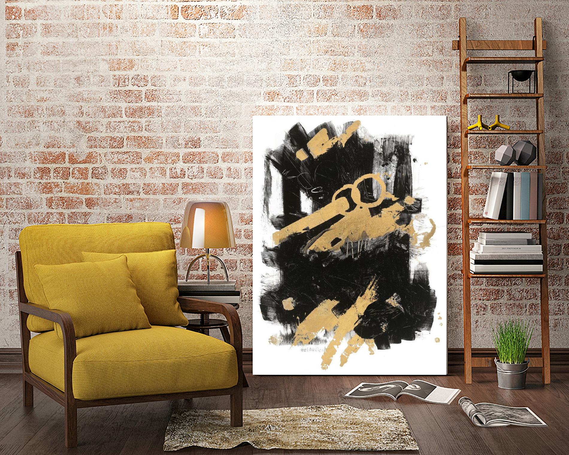 Gold Black Abstract Panel I by Mike Schick on GIANT ART - black abstract