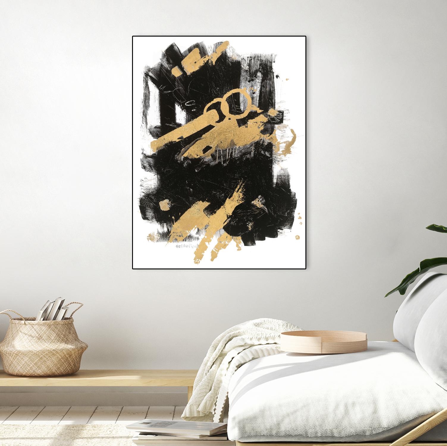 Gold Black Abstract Panel I by Mike Schick on GIANT ART - black abstract