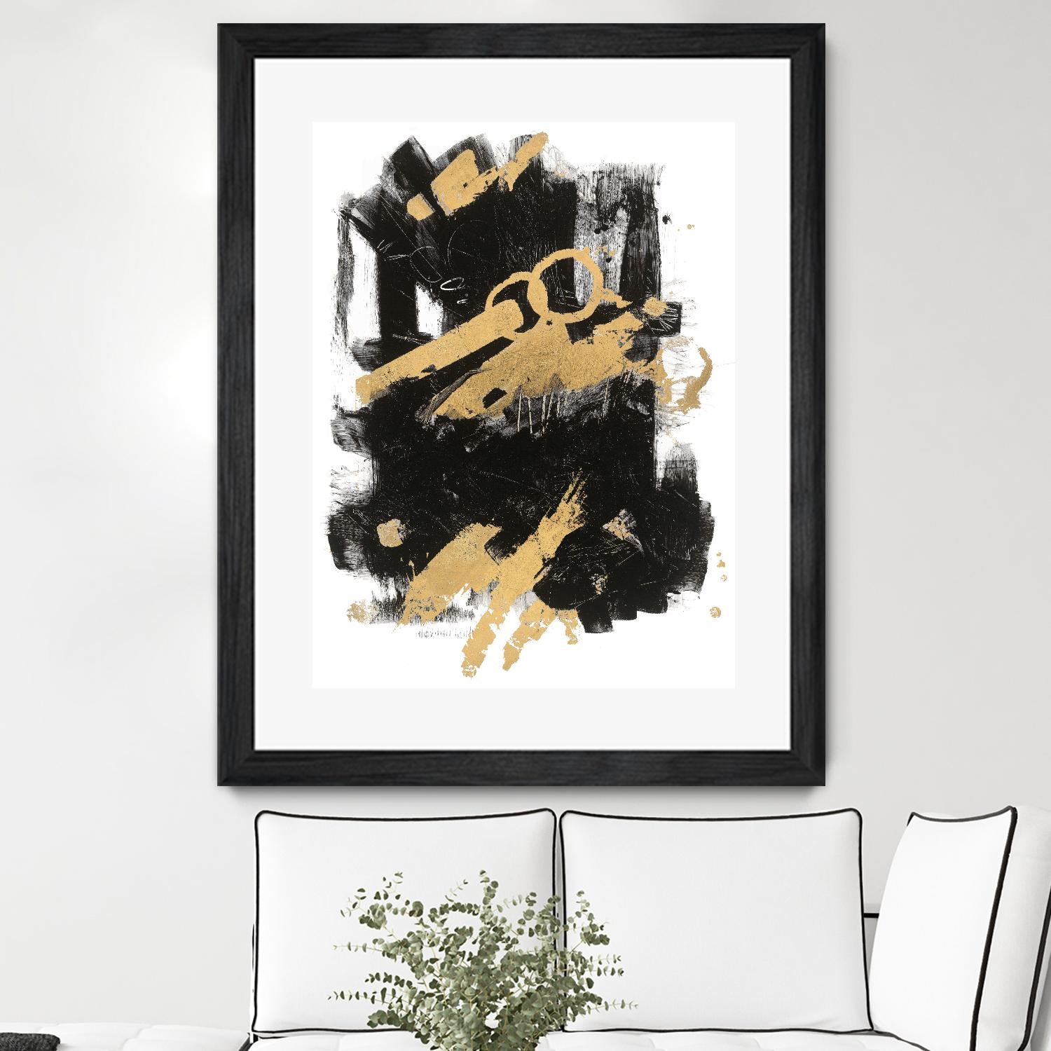 Gold Black Abstract Panel I by Mike Schick on GIANT ART - black abstract