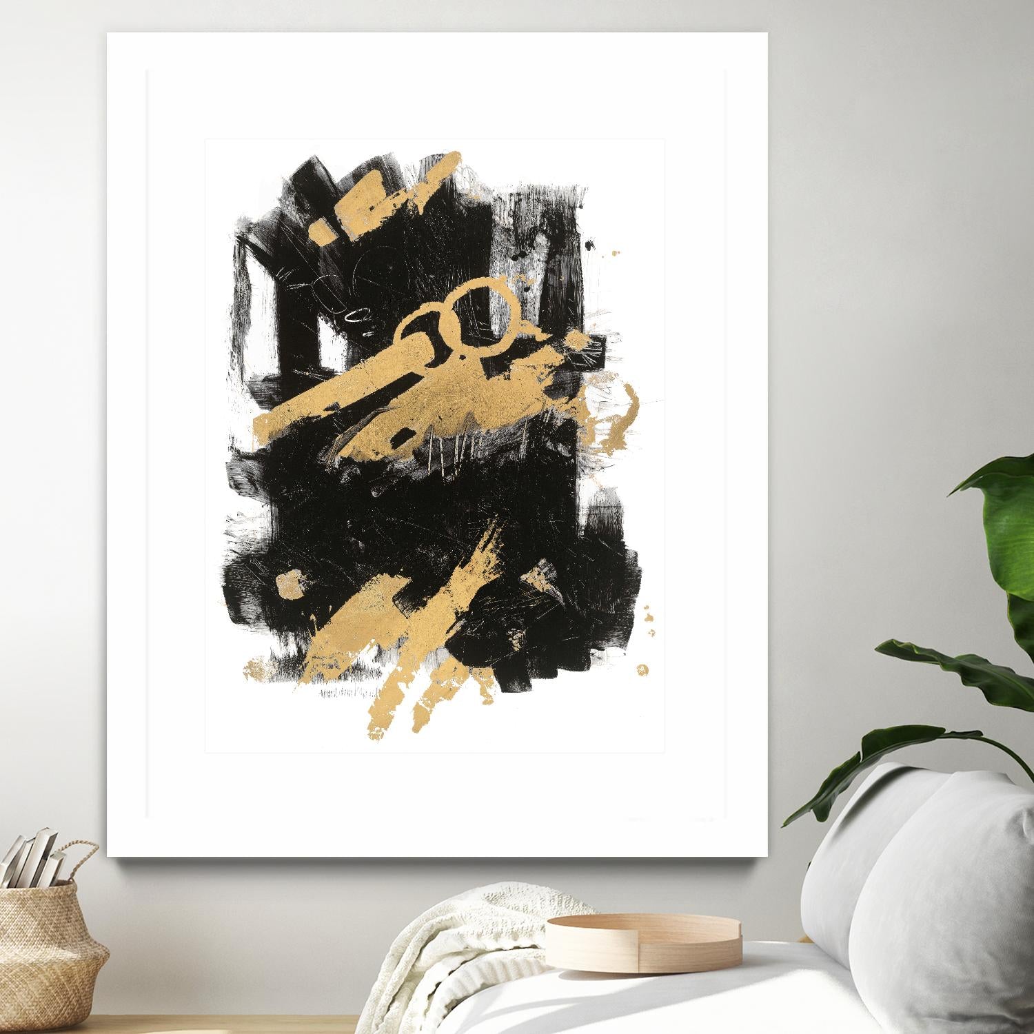 Gold Black Abstract Panel I by Mike Schick on GIANT ART - black abstract