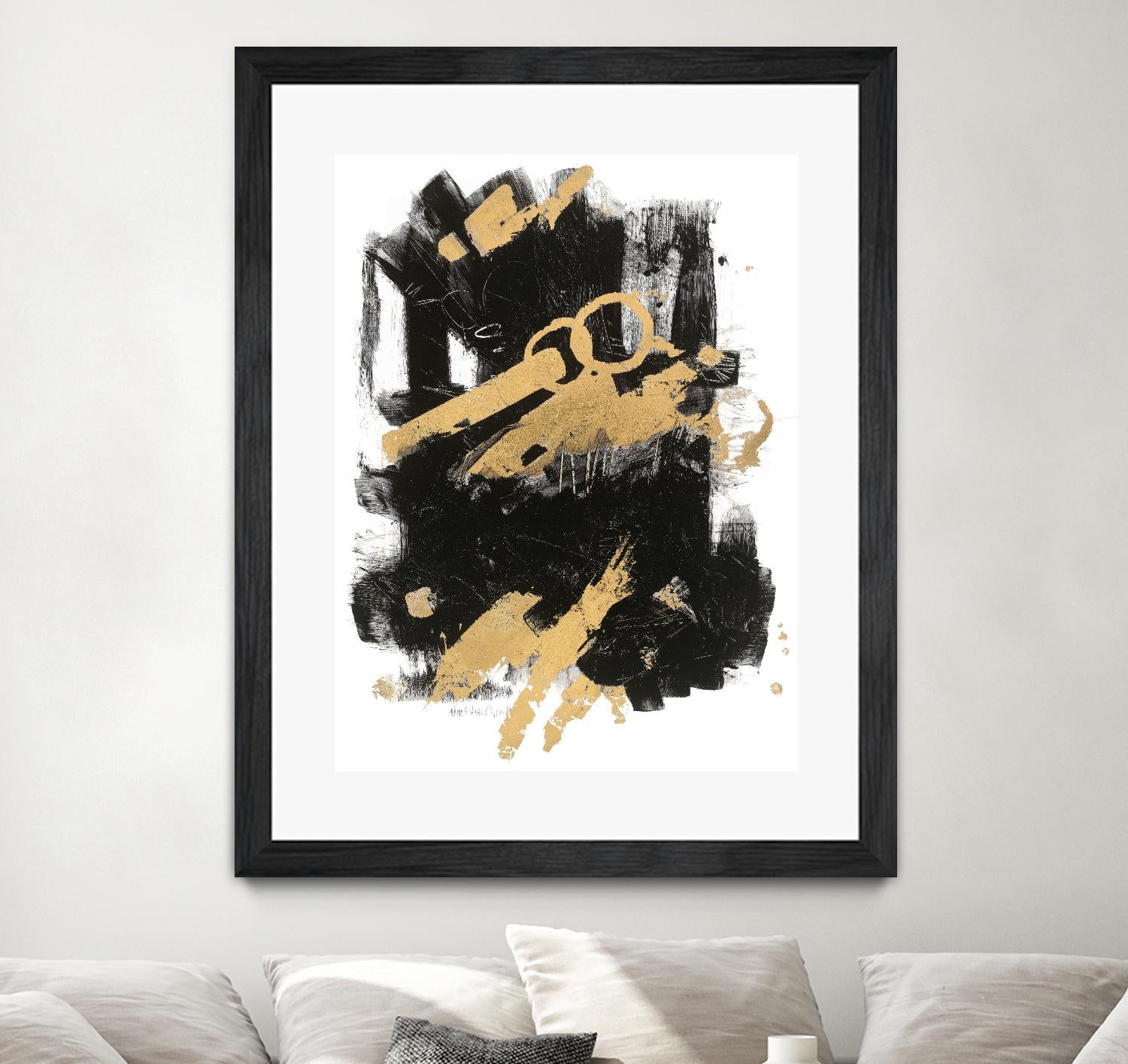 Gold Black Abstract Panel I by Mike Schick on GIANT ART - black abstract