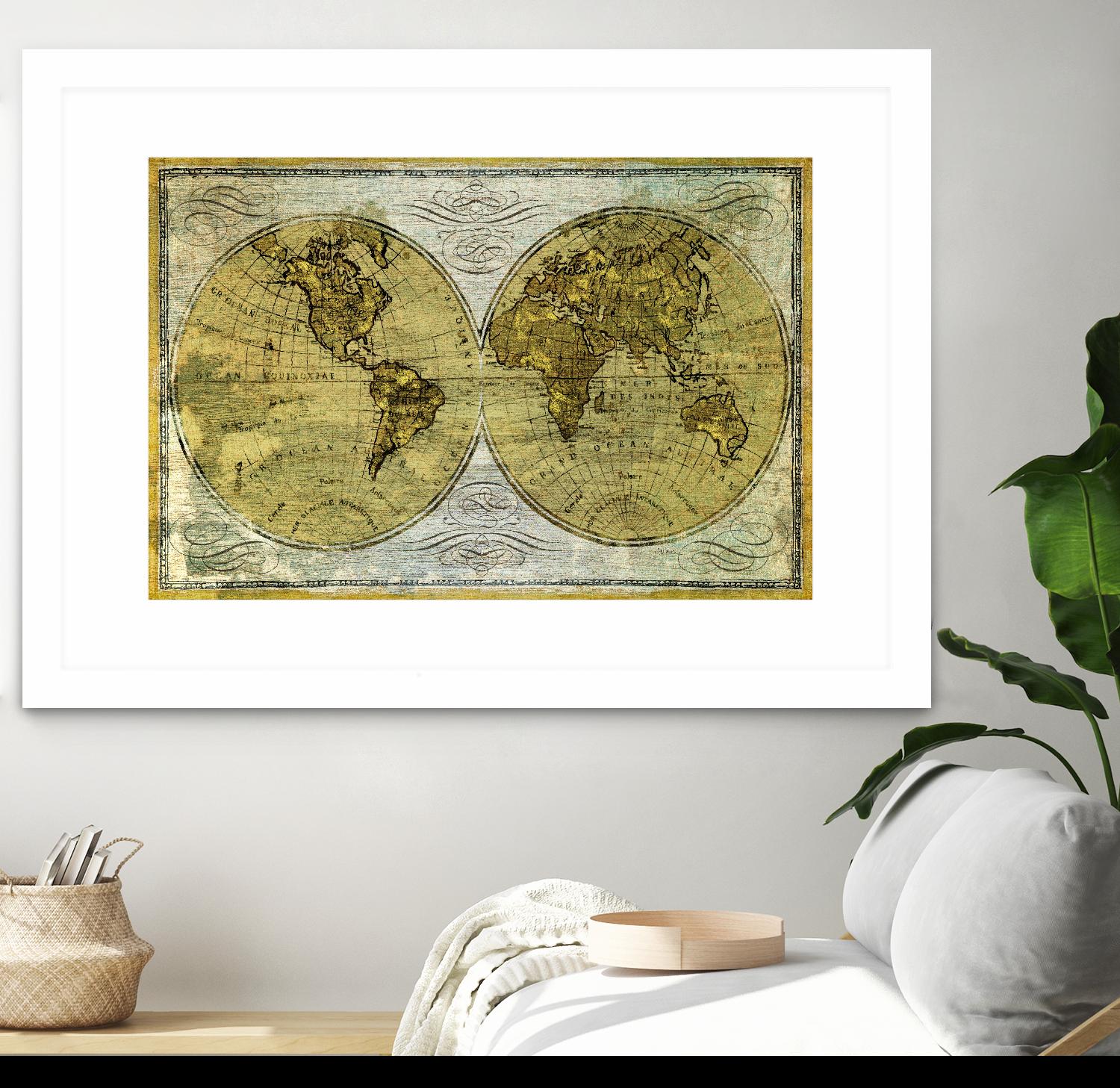 Worldwide I by James Wiens on GIANT ART - gold typography carte du monde