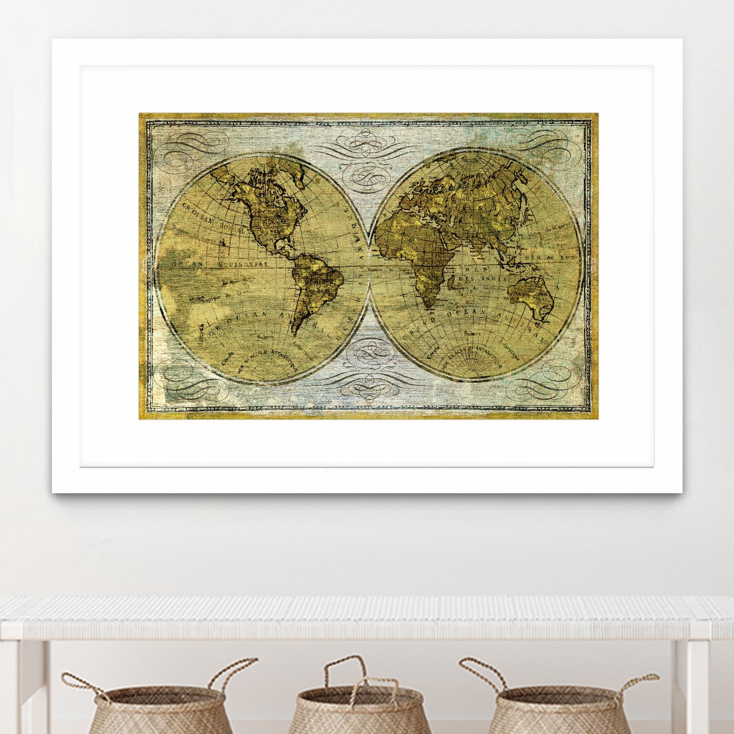 Worldwide I by James Wiens on GIANT ART - gold typography carte du monde
