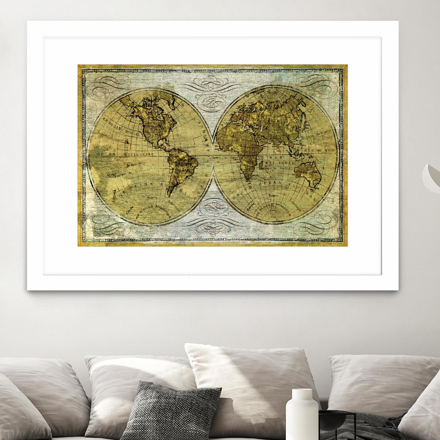 Worldwide I by James Wiens on GIANT ART - gold typography carte du monde