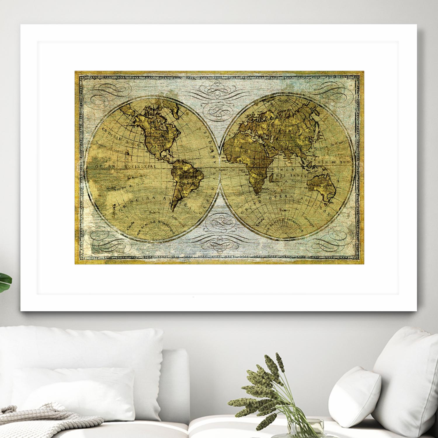 Worldwide I by James Wiens on GIANT ART - gold typography carte du monde