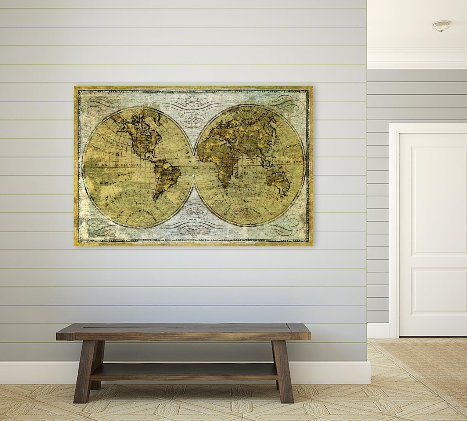 Worldwide I by James Wiens on GIANT ART - gold typography carte du monde