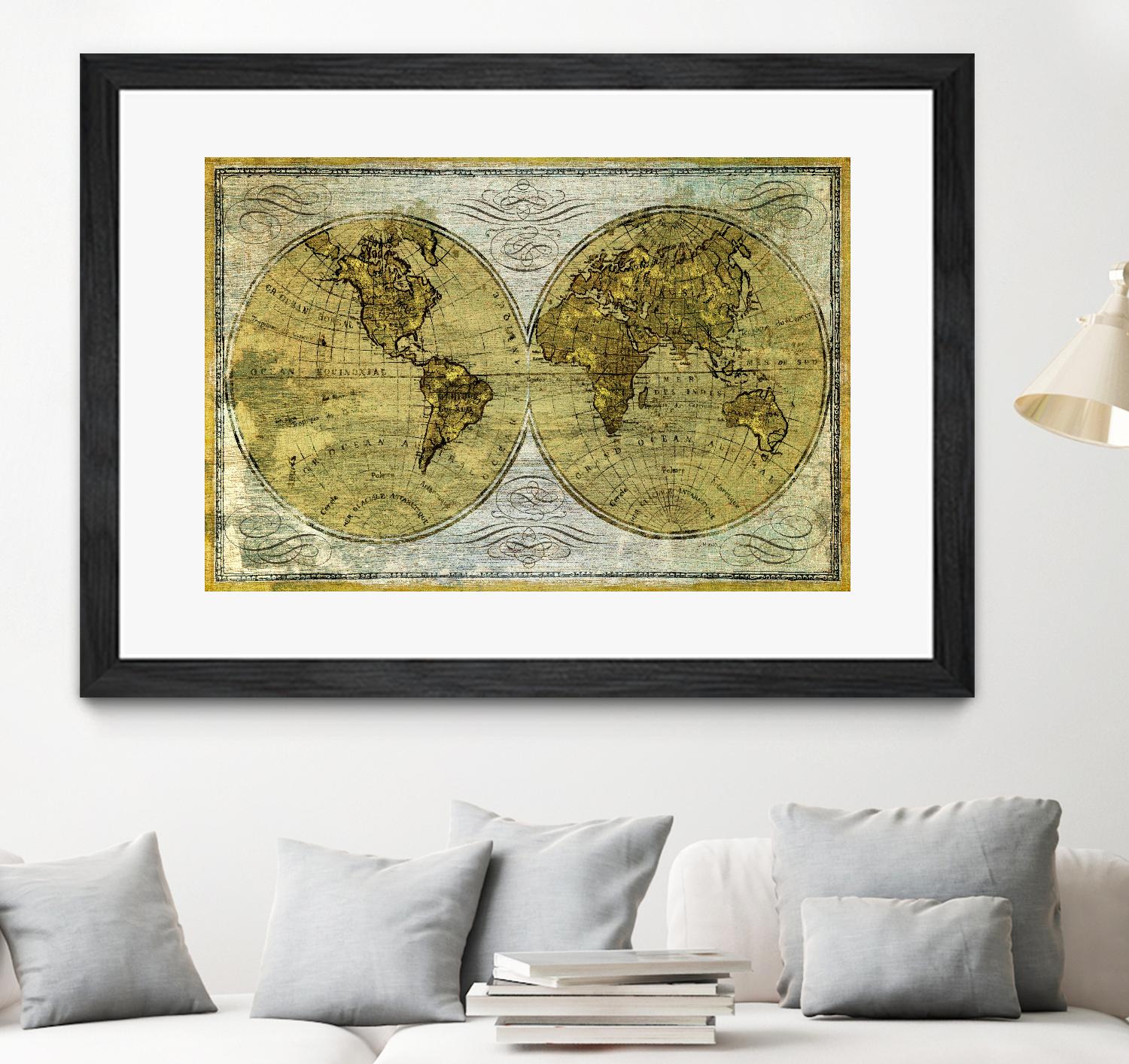 Worldwide I by James Wiens on GIANT ART - gold typography carte du monde