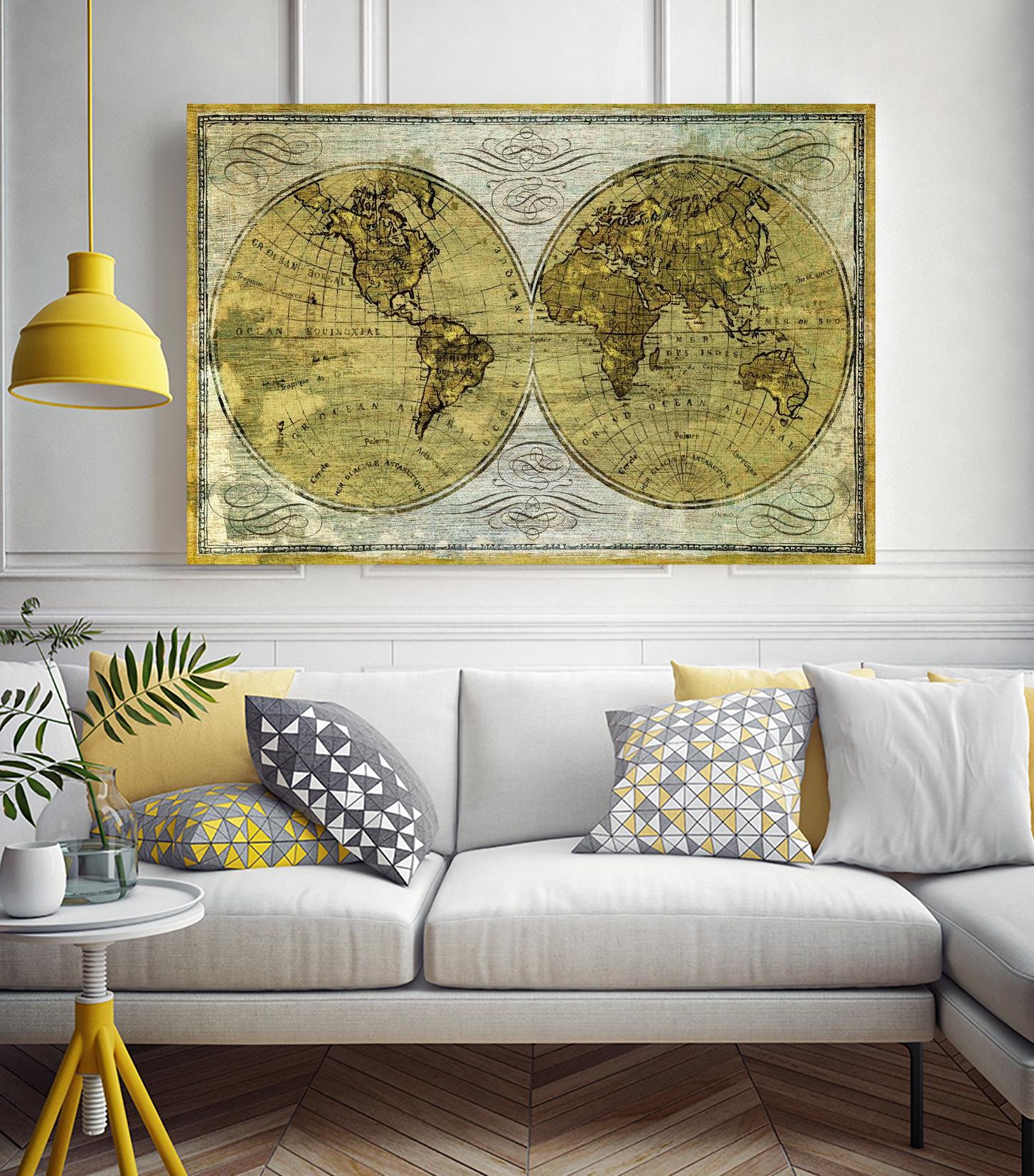 Worldwide I by James Wiens on GIANT ART - gold typography carte du monde