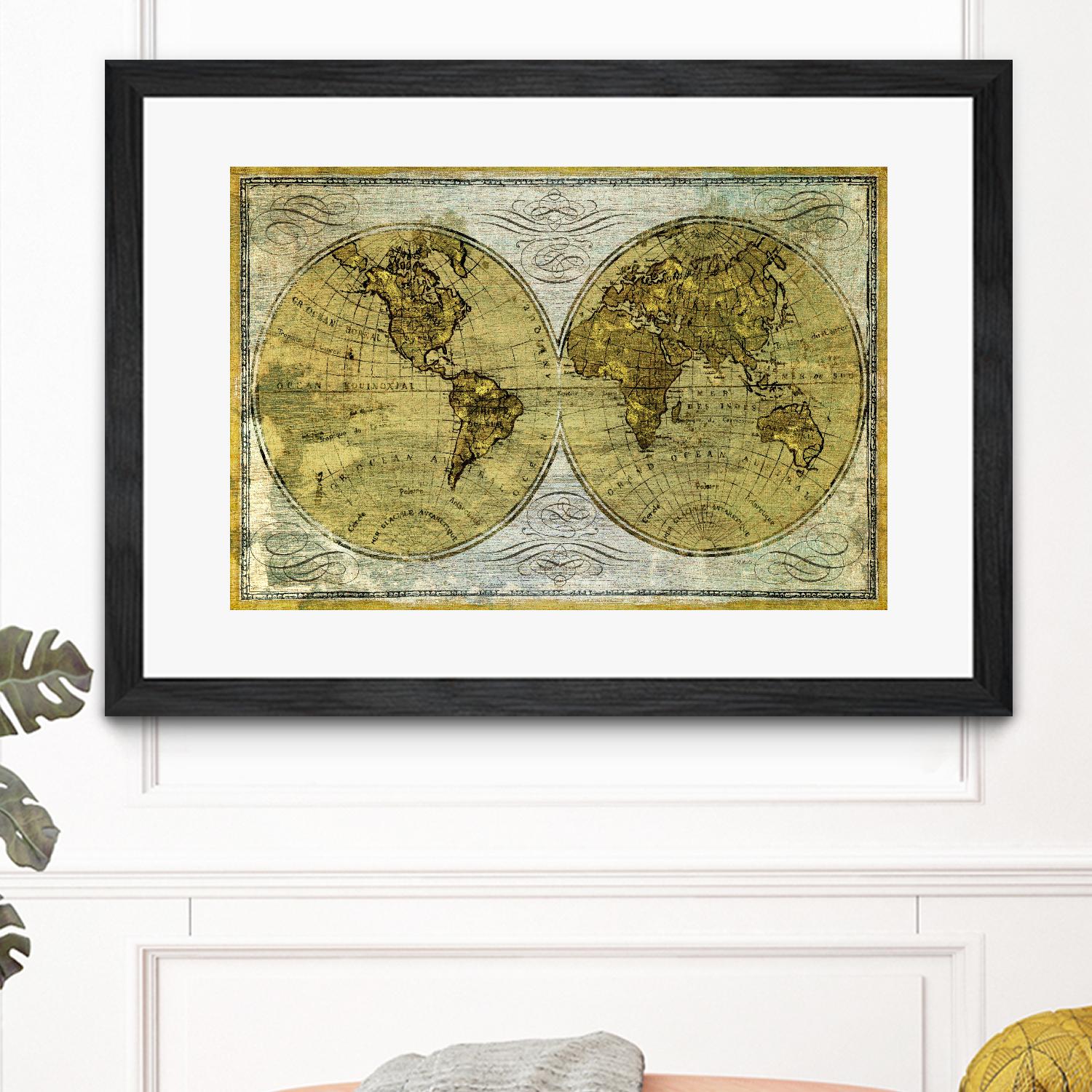 Worldwide I by James Wiens on GIANT ART - gold typography carte du monde