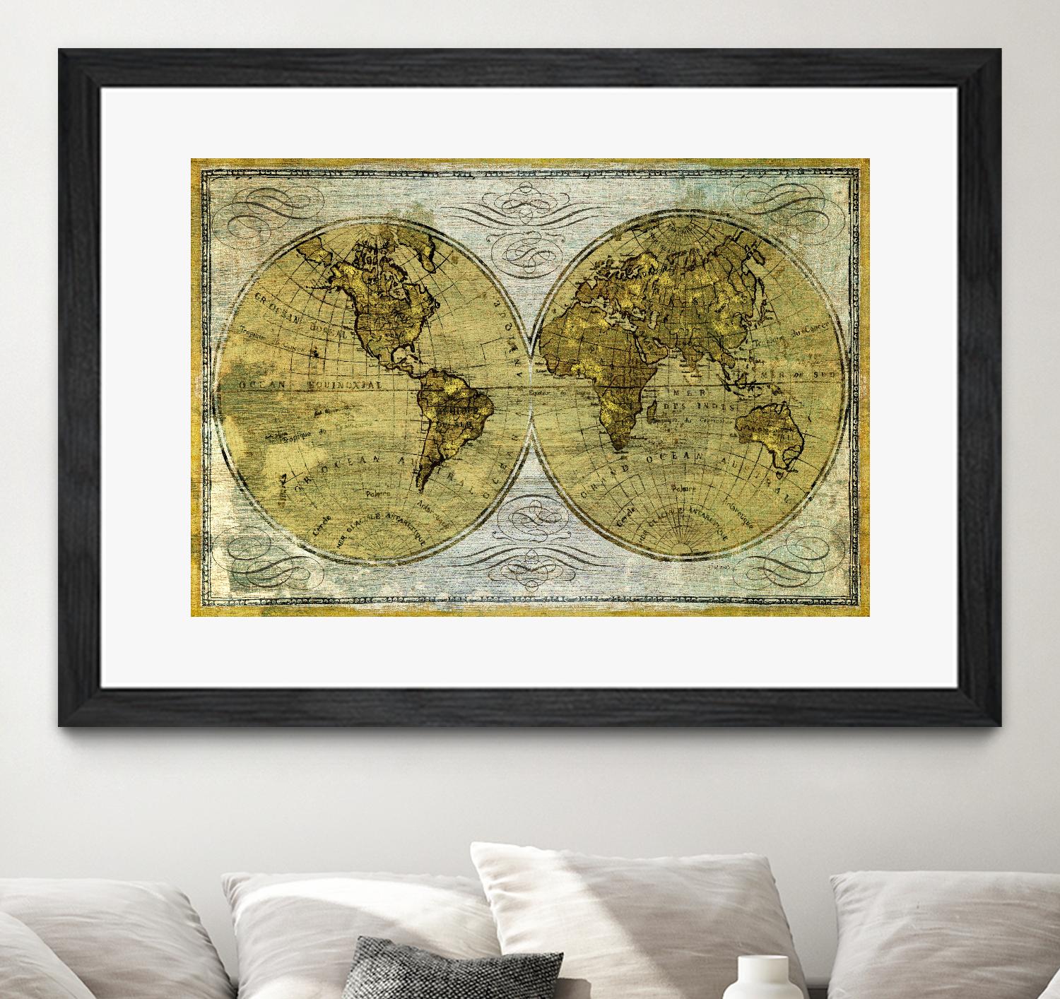 Worldwide I by James Wiens on GIANT ART - gold typography carte du monde