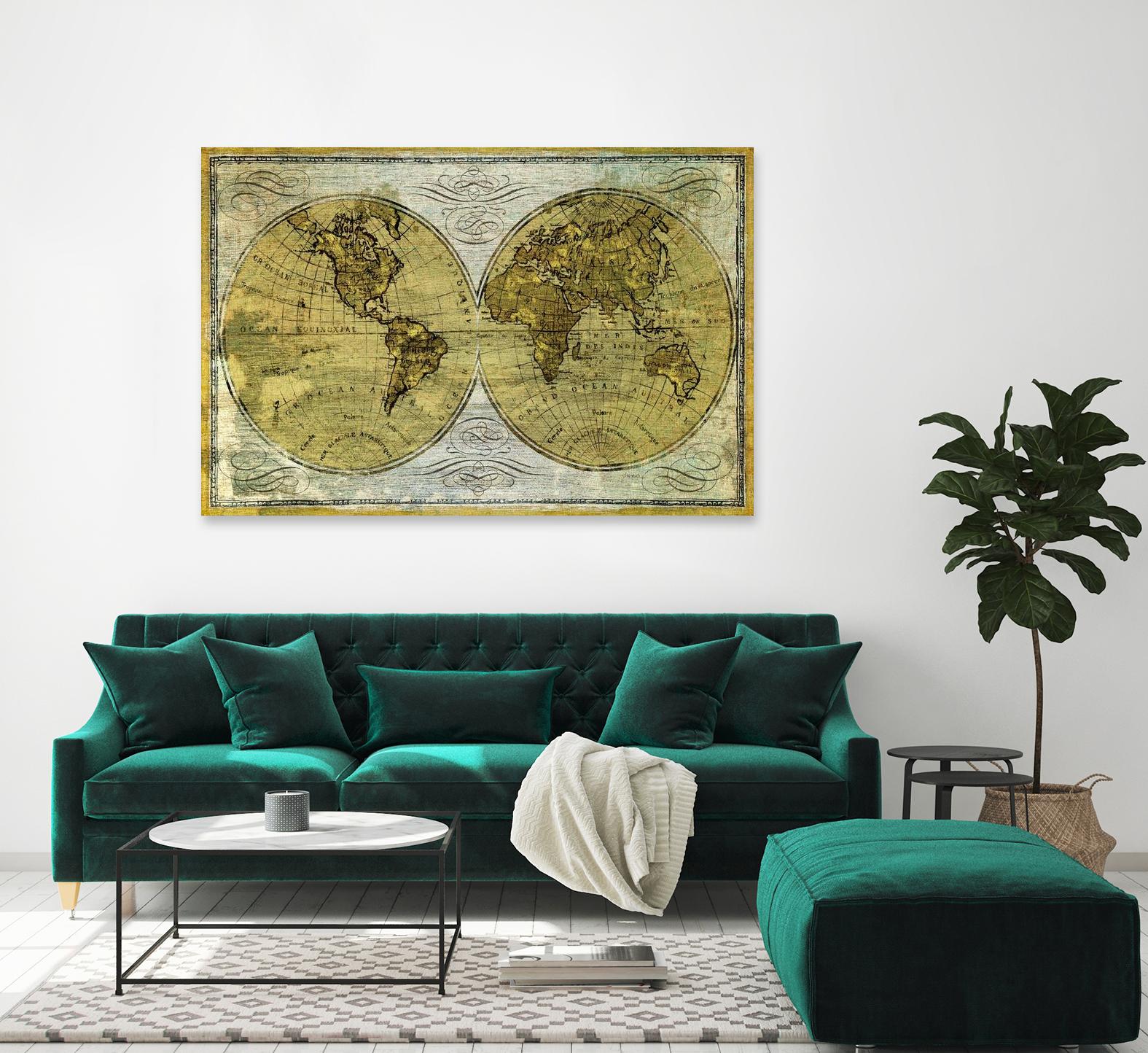 Worldwide I by James Wiens on GIANT ART - gold typography carte du monde