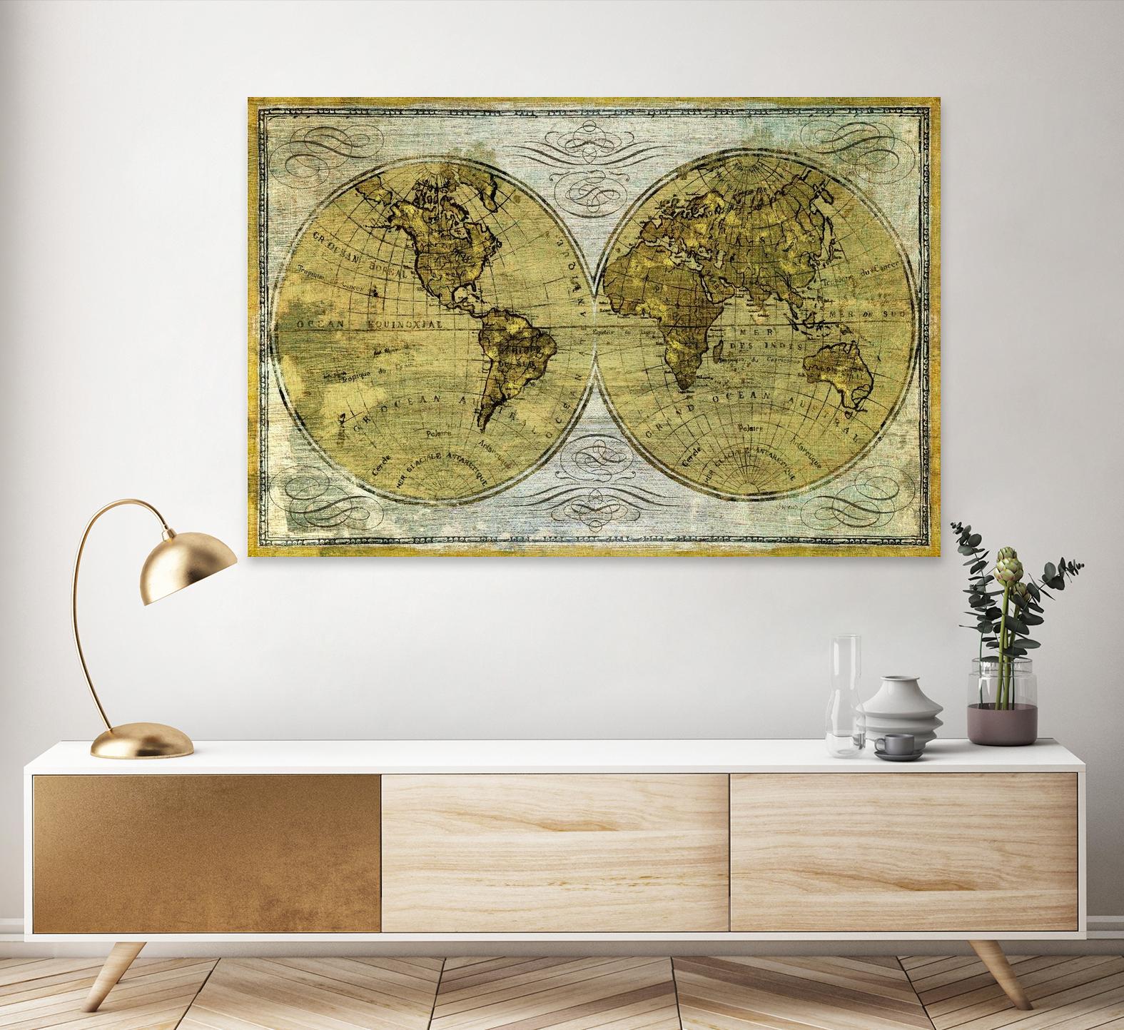 Worldwide I by James Wiens on GIANT ART - gold typography carte du monde