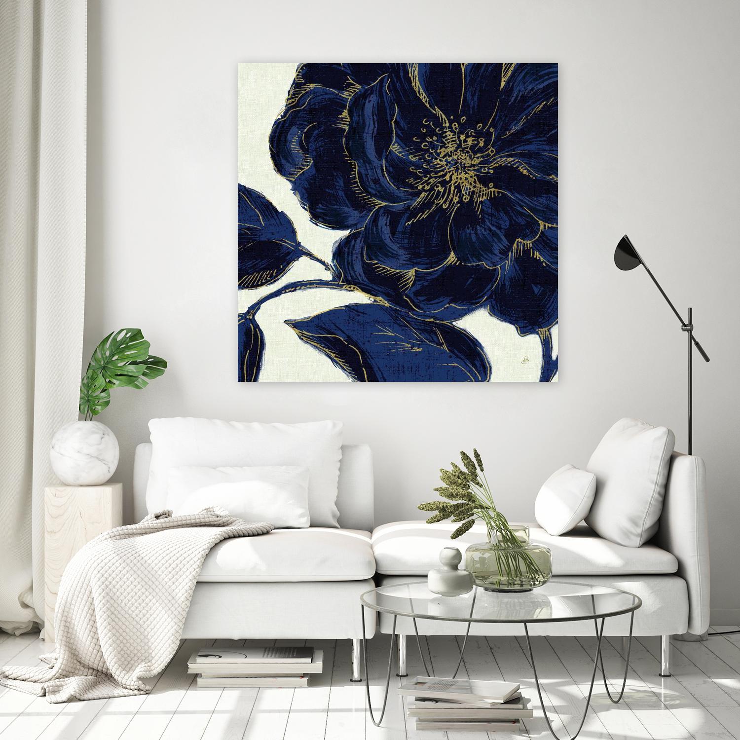 Indigo Garden II by Daphne Brissonnet on GIANT ART - gold flowers canadien