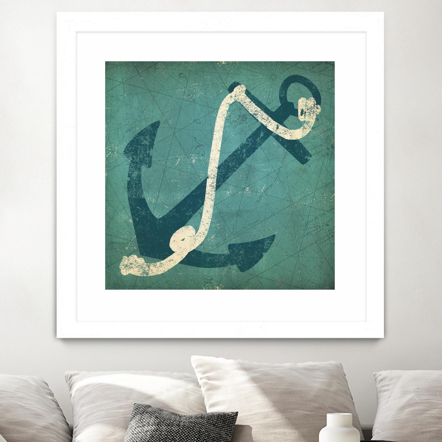 Nautical Anchor Blue by Ryan Fowler on GIANT ART - white nautical