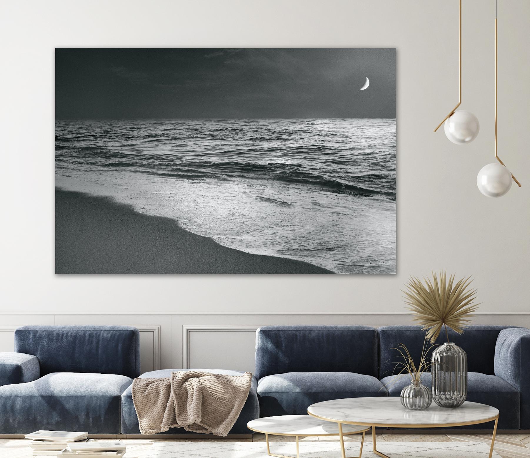Moonrise Beach Black and White by Sue Schlabach on GIANT ART - white sea scene